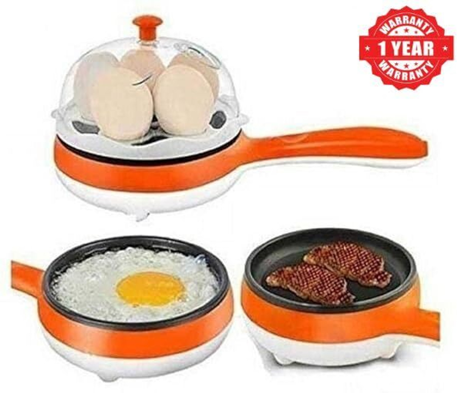 Image of ANGELLADY CREATION egg cooker Multifunction 2 in 1 Electric Egg Boiler Steamer Non-Stick Omelette Frying Pan Egg Cooker