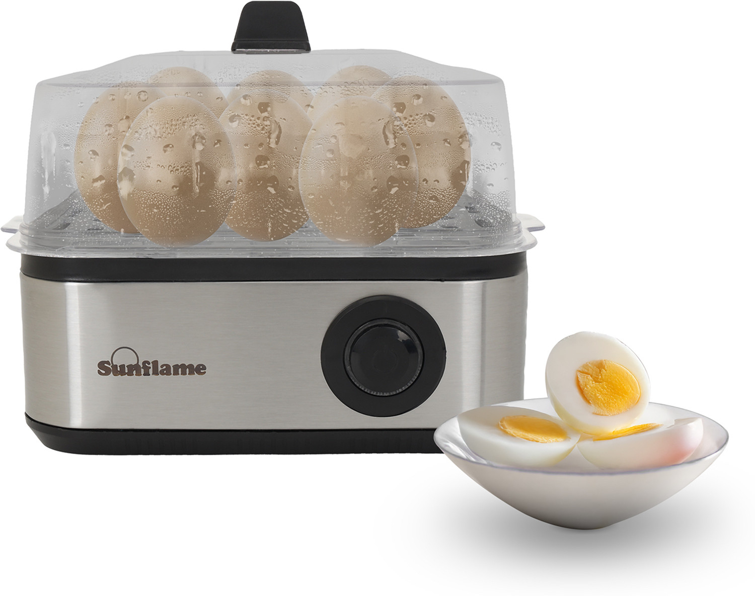 Image of Sunflame Egg Boiler 3-in-1 | Boil 8 Eggs, Poach 4 Eggs, Steam Vegetables | SS Body | SFEB-SN5003 Egg Cooker