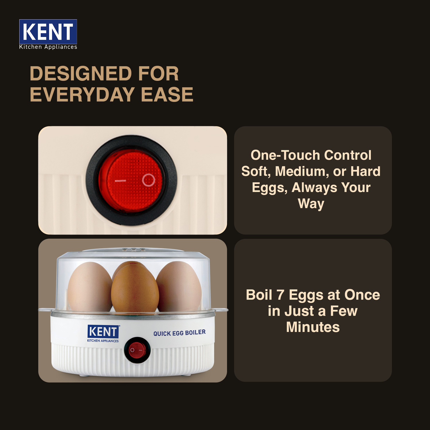 Image of KENT Quick Egg Boiler | 370 W | Stainless Steel Heating Plate | Automatic Power Off 116183 Egg Cooker