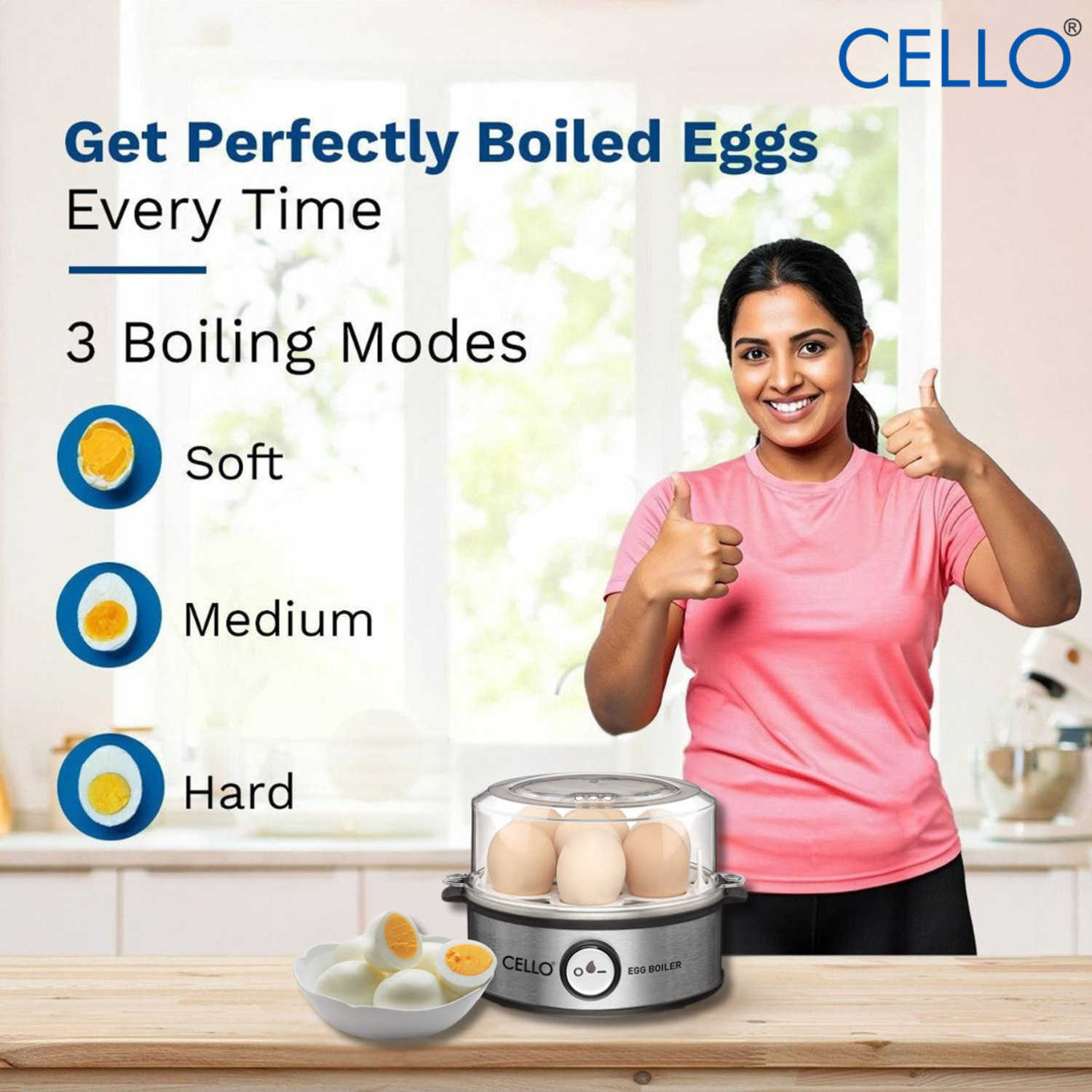Image of CELLO GEM 7 Smart Egg Boiler 360-Watts Transparent, Boil Up to 7 Eggs Egg Cooker