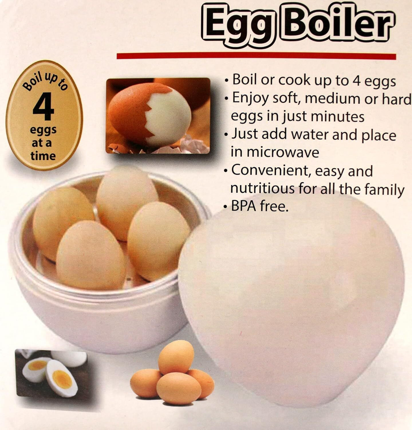 Image of Simois Microwave Egg Boiler Cooker 4 Egg Microwave Egg Boiler BPA Free Cooker Soft Medium Hard Eggs Maker Easy Use Egg Cooker
