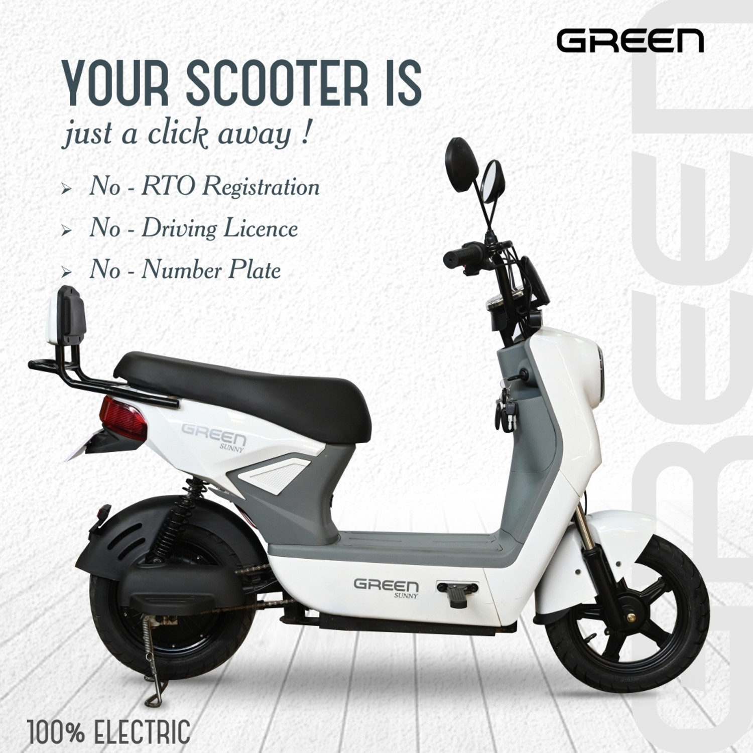 Image of Green Sunny White 40KM Booking for Ex-Showroom Price (with Portable Charger, White)