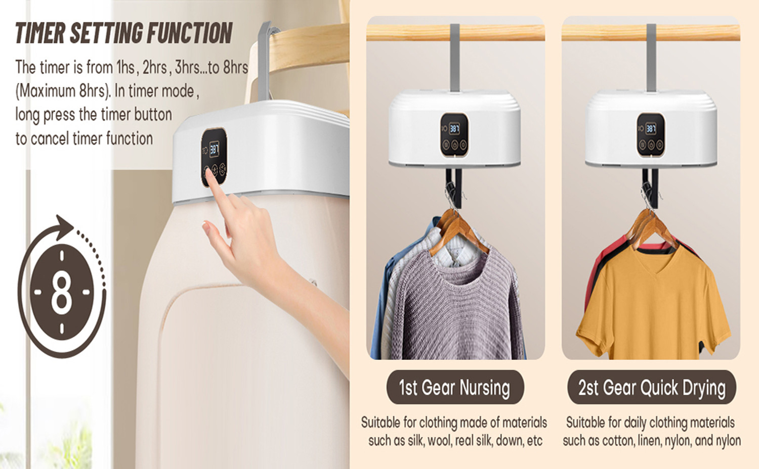 Image of Voltegic Automatic Mini Clothes Dryer Machine with Hanger-White Electric Cloth Dryer