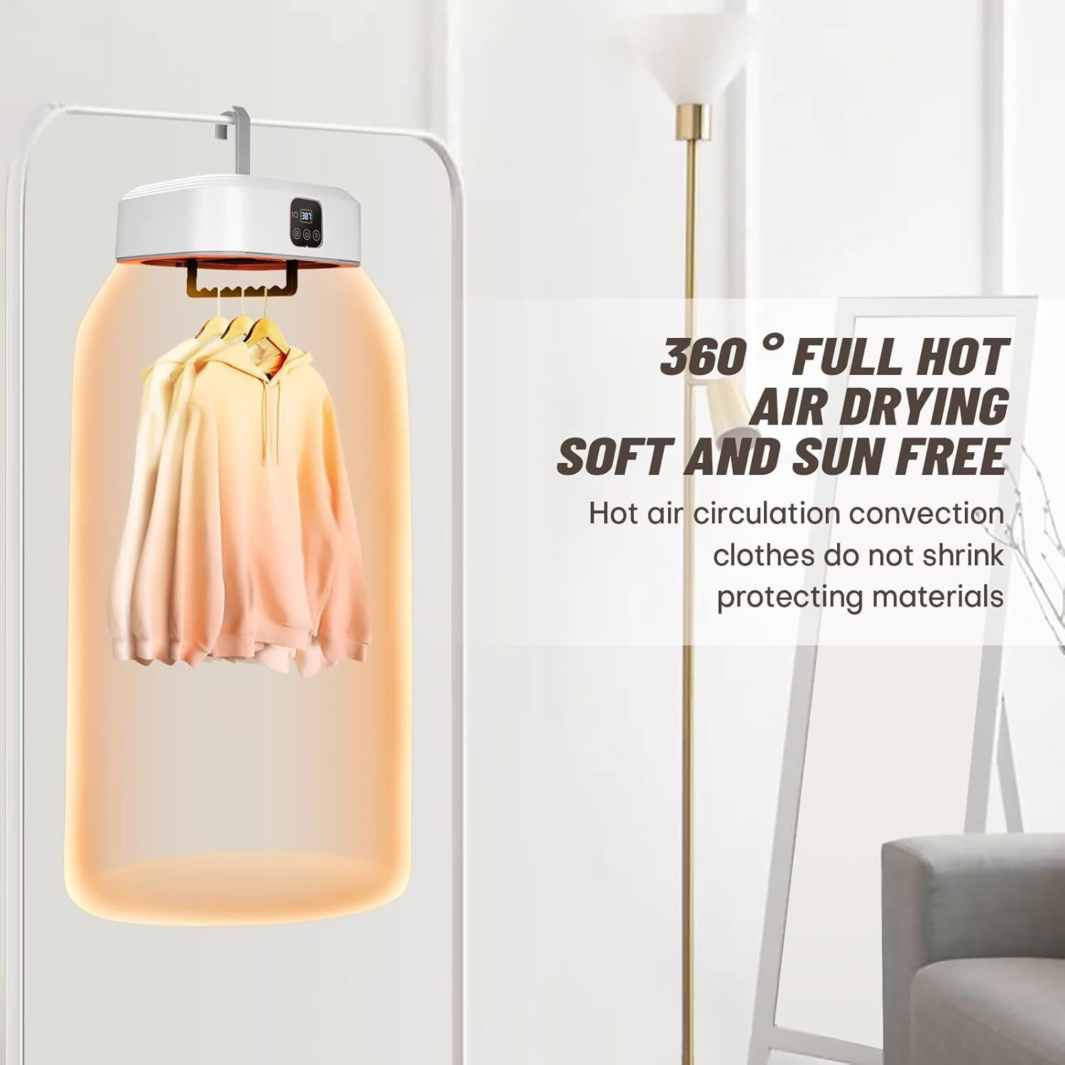 Image of Voltegic Automatic Mini Clothes Dryer Machine with Hanger-White Electric Cloth Dryer