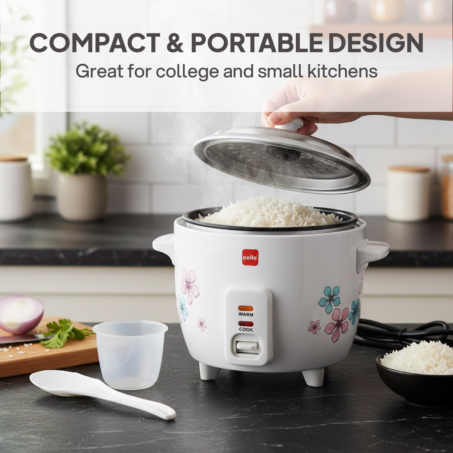 Image of cello Iris Rice Cooker with Single Bowl | Trivet Plate | Electric Rice Cooker with Steaming Feature