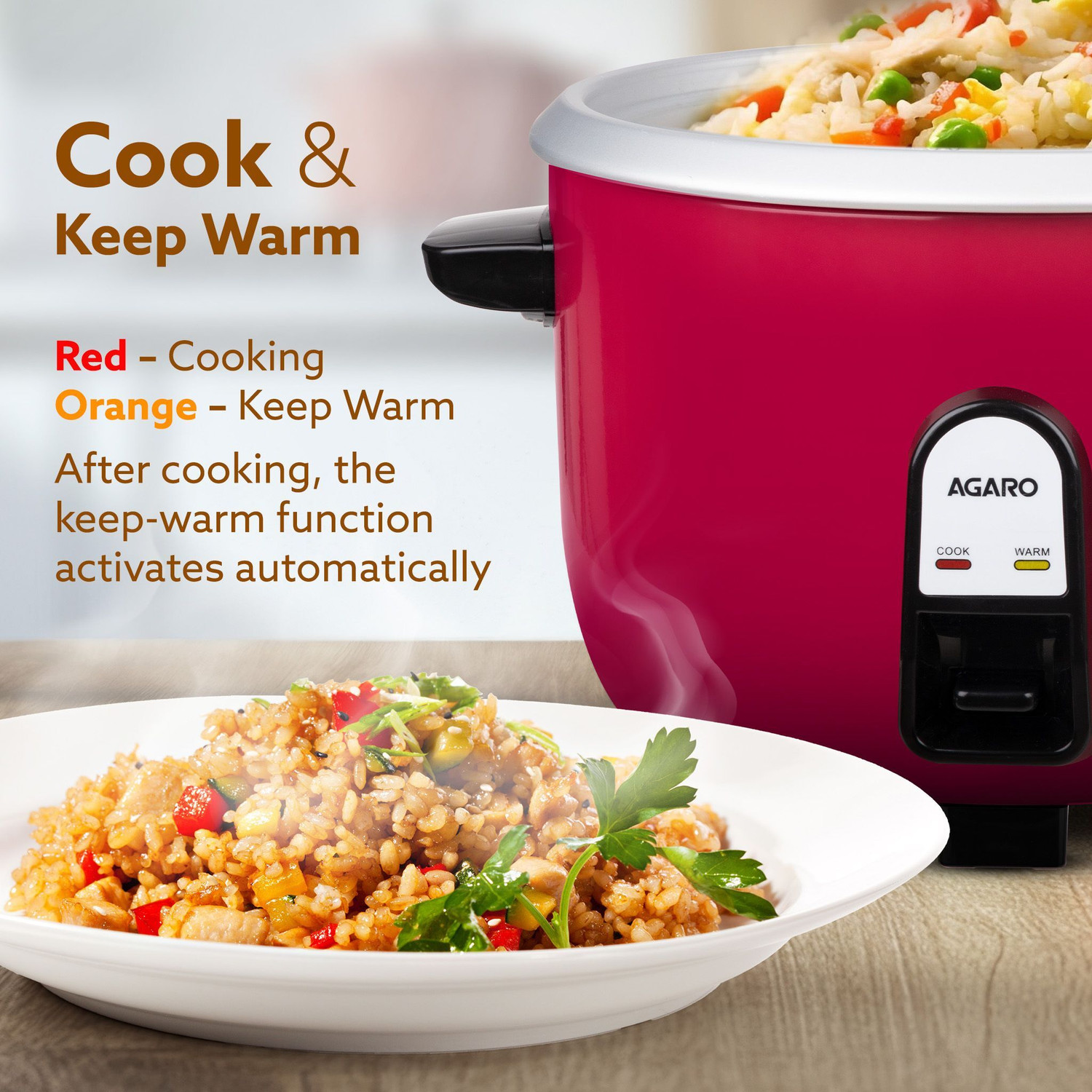 Image of AGARO Regency Electric Rice Cooker, Aluminium Inner Pot, Stainless Steel Lid Electric Pressure Cooker