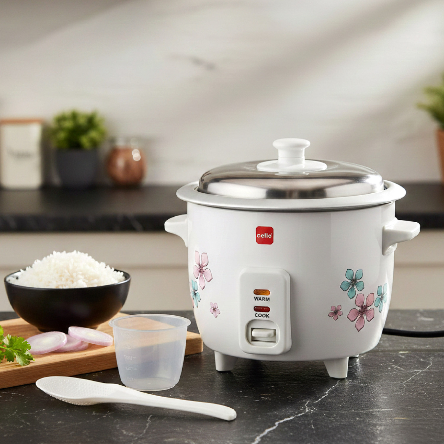 Image of cello Iris Rice Cooker with Single Bowl | Trivet Plate | Electric Rice Cooker with Steaming Feature