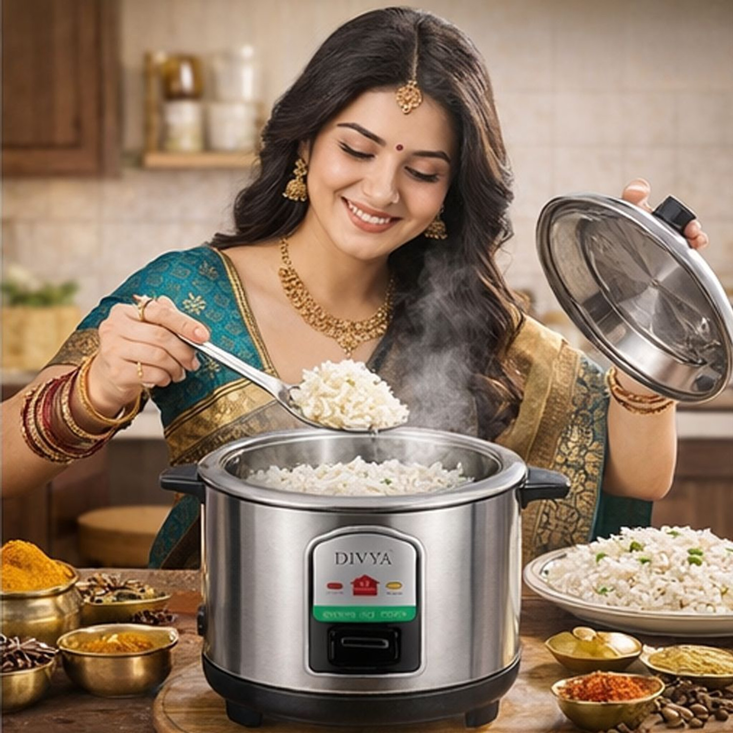 Image of DIVYA 1.8 L Stainless Steel Rice Cooker Inner Pot | High Quality SS | POT - Electric Rice Cooker with Steaming Feature