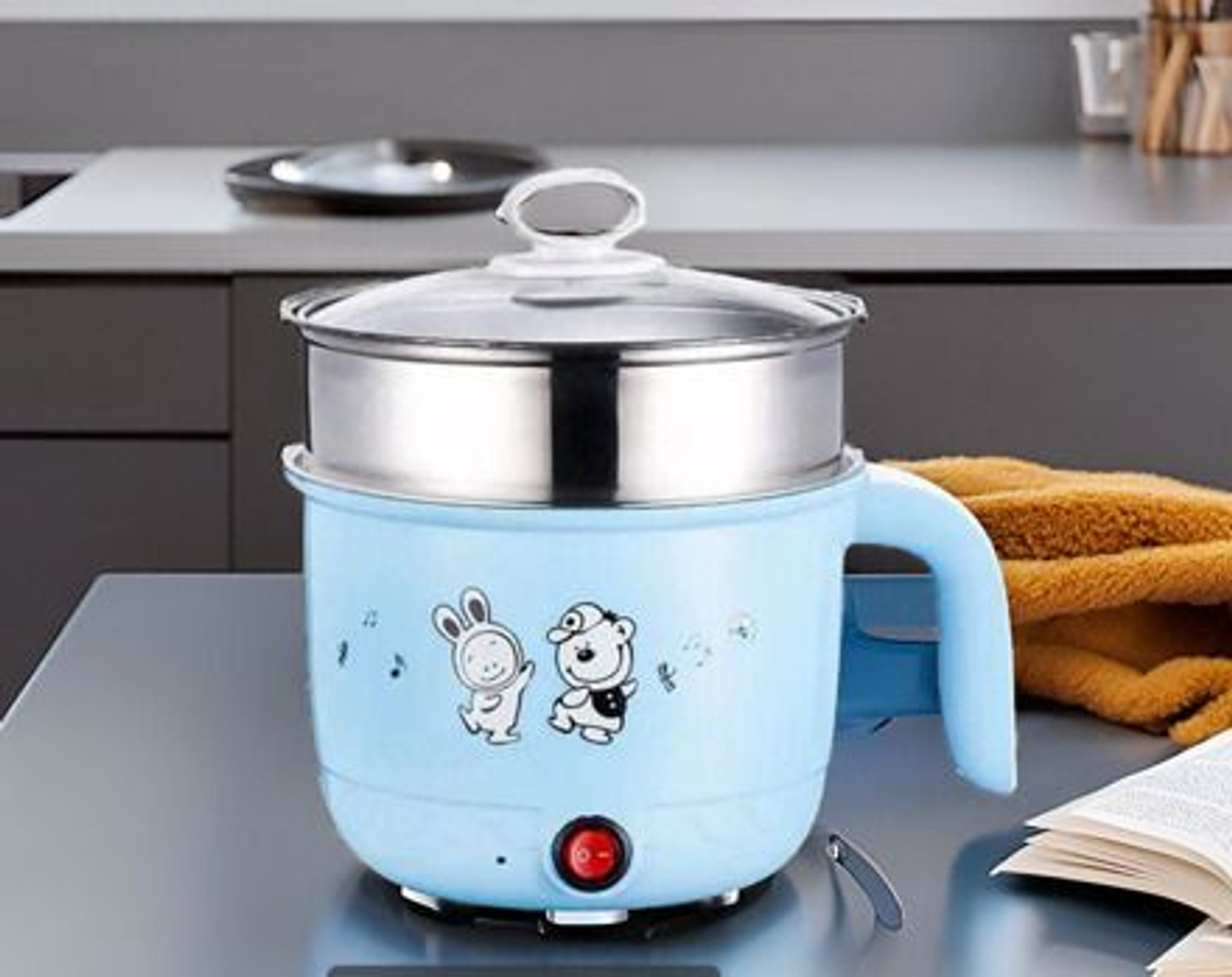 Image of Radhe Tempered Glass Lid, Multicolor 3-In-1 500W Multi Electric Cooker Kettle 1.8 Travel Cooker, Rice Cooker, Food Steamer, Egg Cooker, Egg Boiler