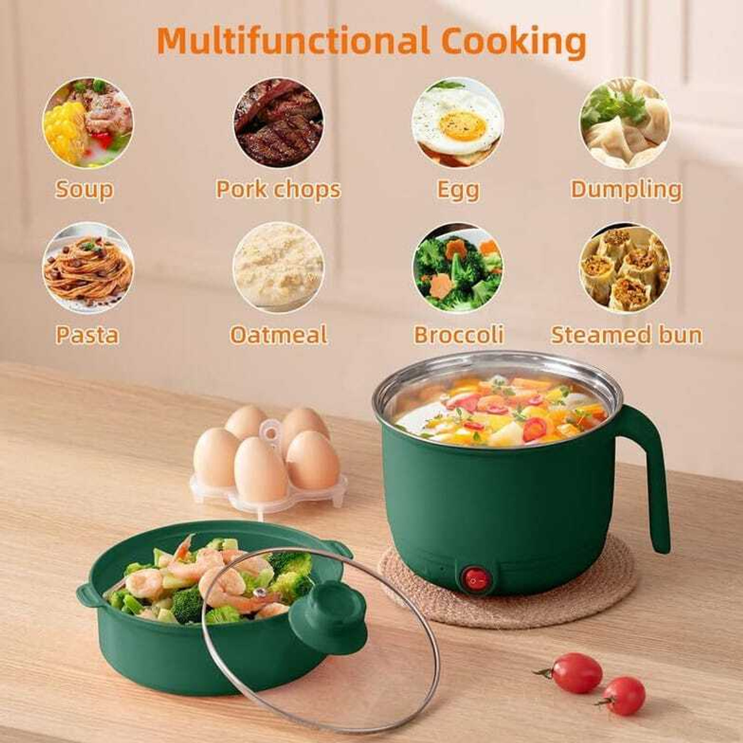 Image of FRESINIYA ENTERPRISES 1.5L Green Electric Kettle for Kitchen | Fast Boil & Safe Use Egg Boiler, Egg Cooker, Rice Cooker, Travel Cooker