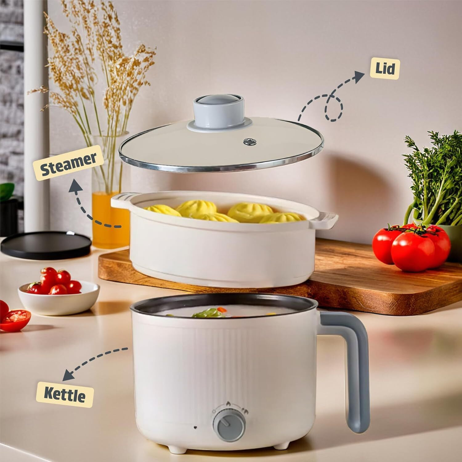 Image of NowExp Newexp Electric Cooker / Multi-Functional Hot Pot with Steamer Air Fryer, Egg Boiler, Deep Fryer, Food Steamer, Rice Cooker, Travel Cooker, Egg Roll Maker