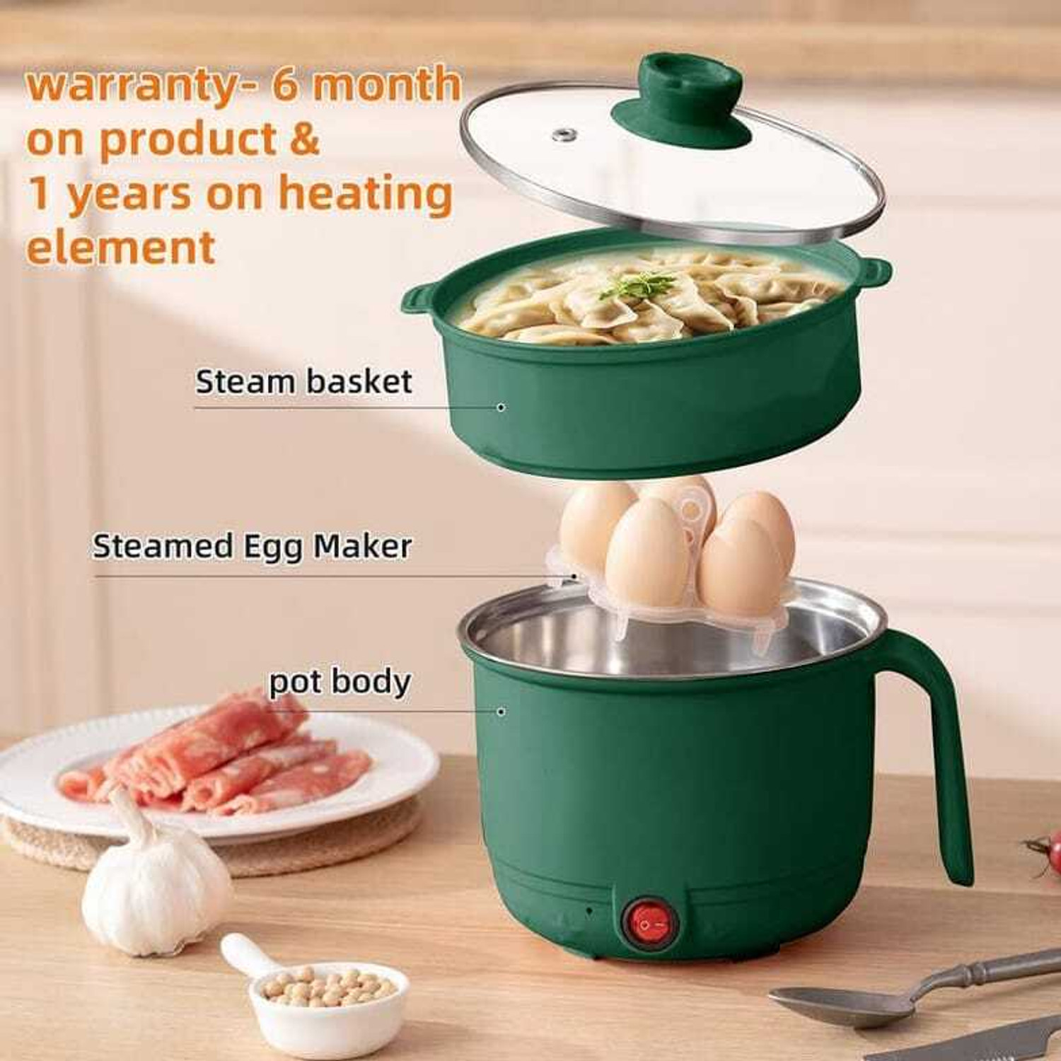 Image of FRESINIYA ENTERPRISES 1.5L Green Electric Kettle for Kitchen | Fast Boil & Safe Use Egg Boiler, Egg Cooker, Rice Cooker, Travel Cooker