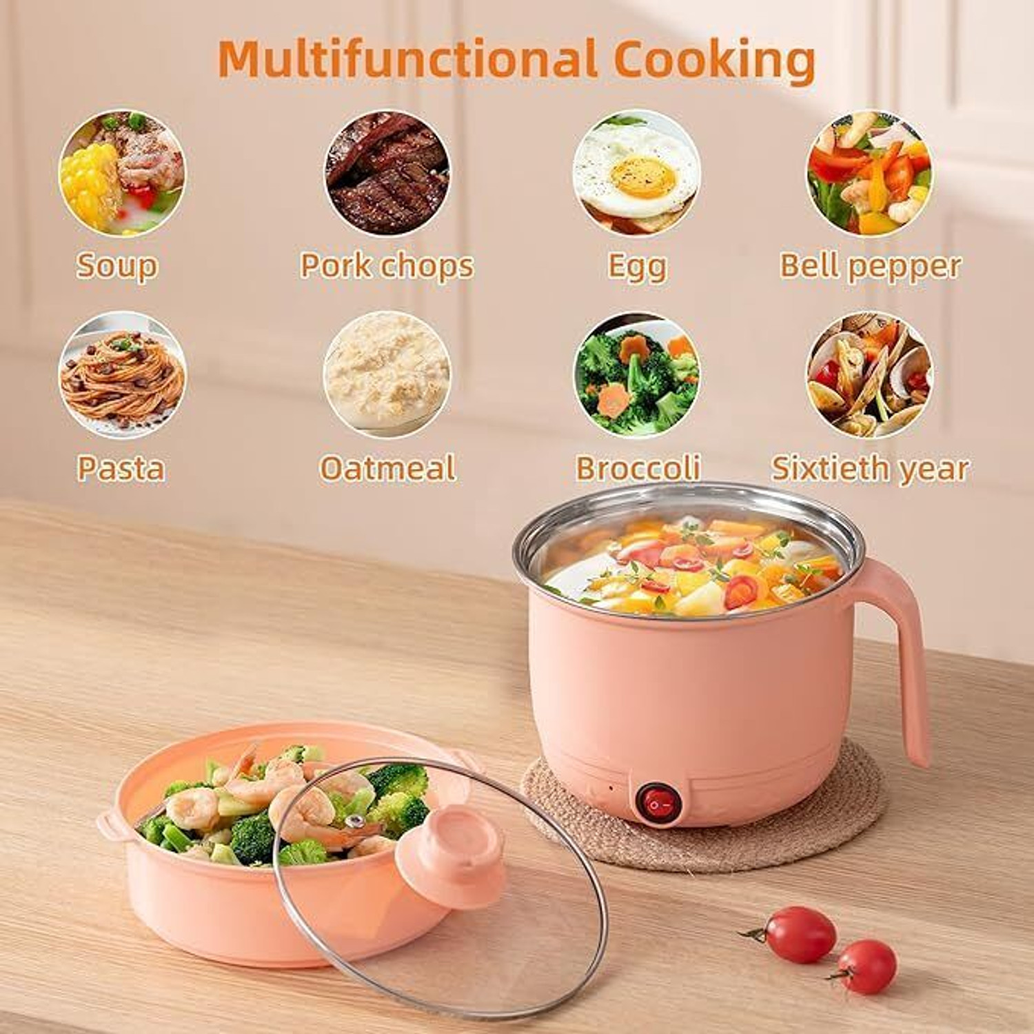 Image of BLANK LOOK Electric Multifunction Cooking Pot 1.5 Litre Multi-Purpose Cooker Egg Cooker, Rice Cooker, Travel Cooker, Food Steamer, Egg Roll Maker