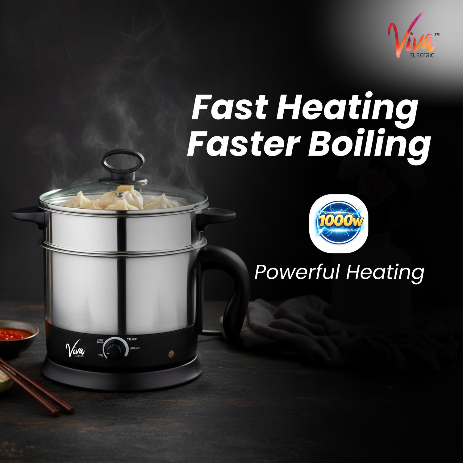Image of Viva Electric 4-in-1 Multi-Utility Electric Kettle Rice Cooker, Travel Cooker, Food Steamer, Egg Boiler