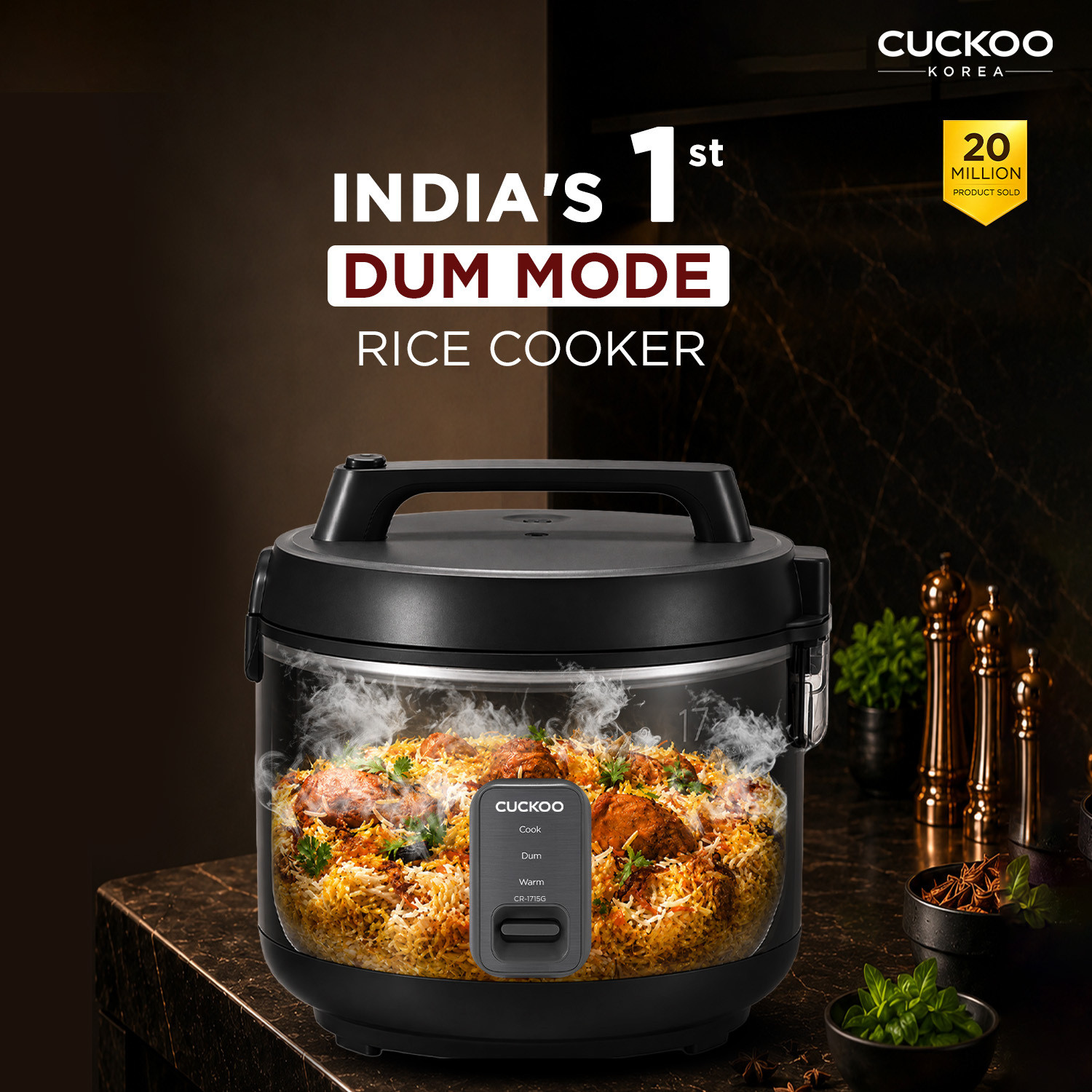 Image of CUCKOO Dum Cooking, 3D Heating & 10Hrs Keep Warm Serves 5-17 People Electric Rice Cooker with Steaming Feature (7 L, Grey)