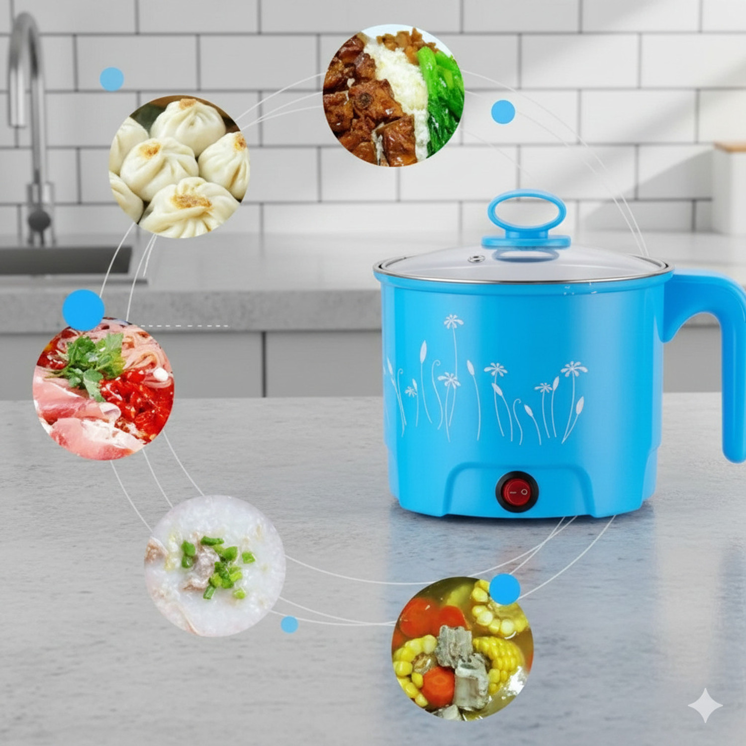 Image of BLANK LOOK Electric Multifunction Cooking Pot 1.5 Litre Multi-Purpose Cooker Egg Cooker, Egg Boiler, Egg Roll Maker, Rice Cooker, Egg Boiler