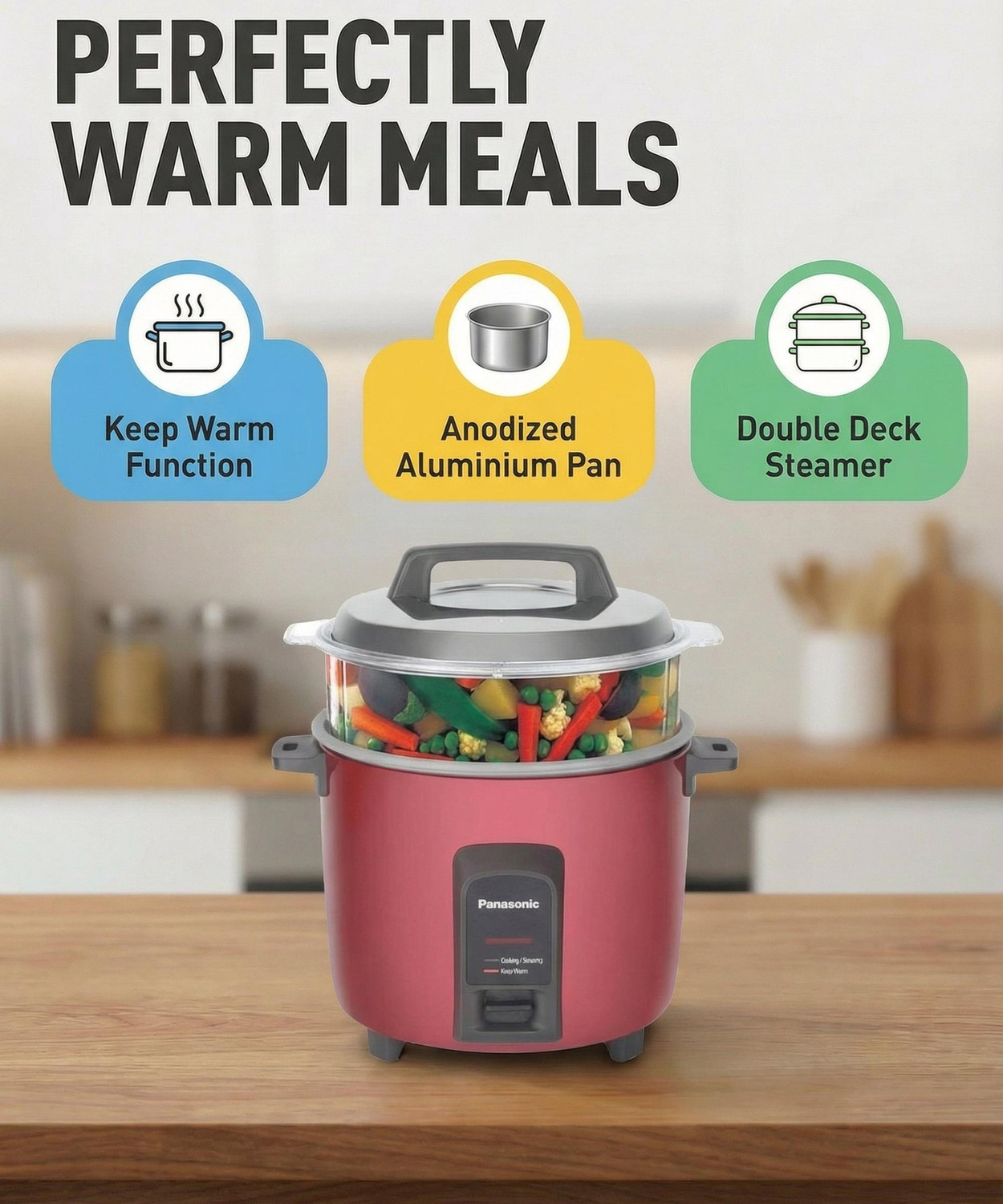 Image of Panasonic SR-Y18FHS(E) Electric Rice Cooker (1.8 L, Maroon) Cooks upto 1kg Rice Electric Rice Cooker