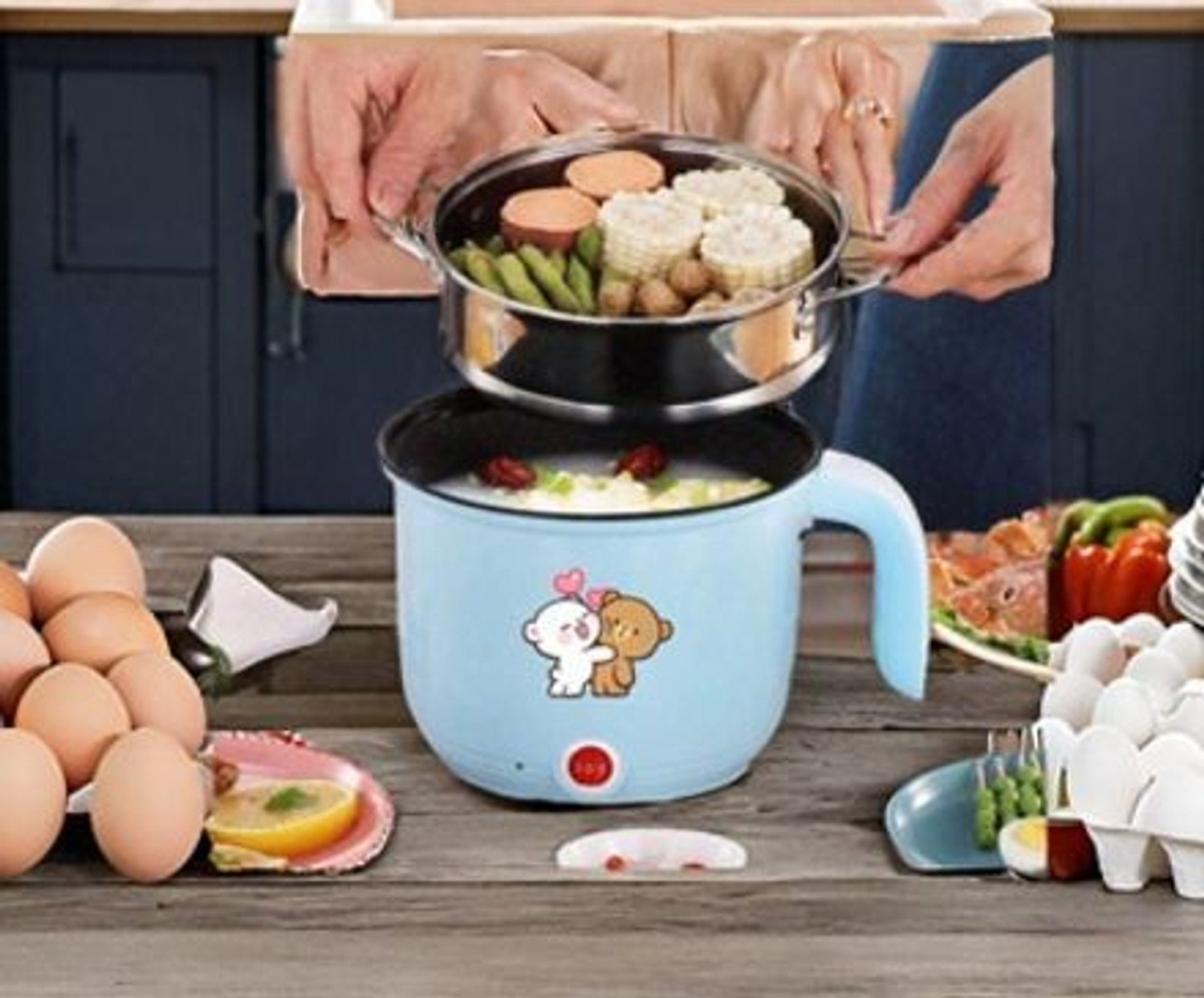 Image of Radhe Tempered Glass Lid, Multicolor 3-In-1 500W Multi Electric Cooker Kettle 1.8 Travel Cooker, Rice Cooker, Food Steamer, Egg Cooker, Egg Boiler