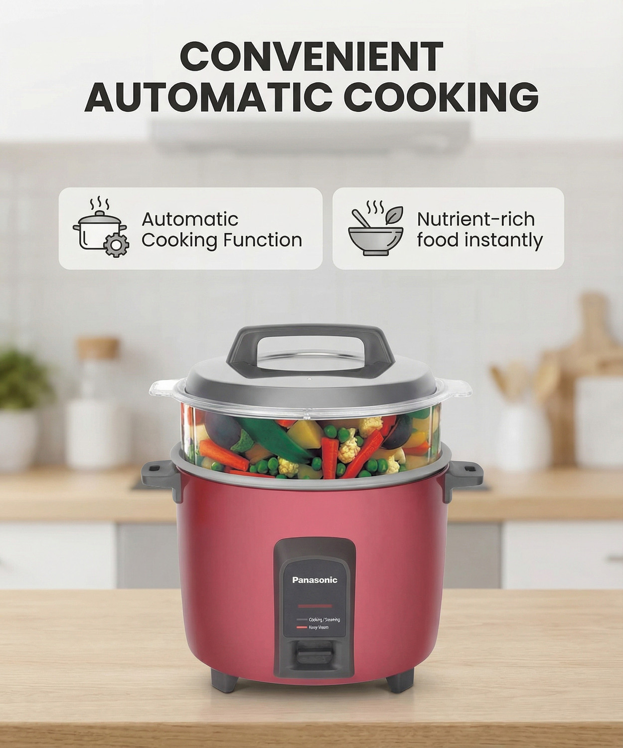 Image of Panasonic SR-Y18FHS(E) Electric Rice Cooker (1.8 L, Maroon) Cooks upto 1kg Rice Electric Rice Cooker