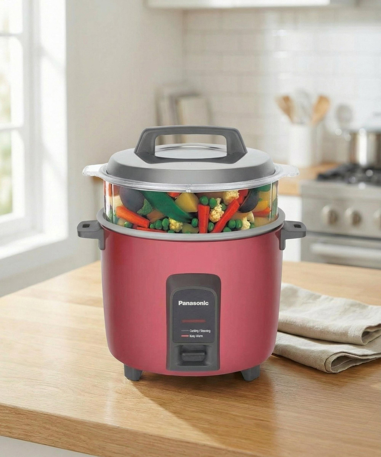 Image of Panasonic SR-Y18FHS(E) Electric Rice Cooker (1.8 L, Maroon) Cooks upto 1kg Rice Electric Rice Cooker