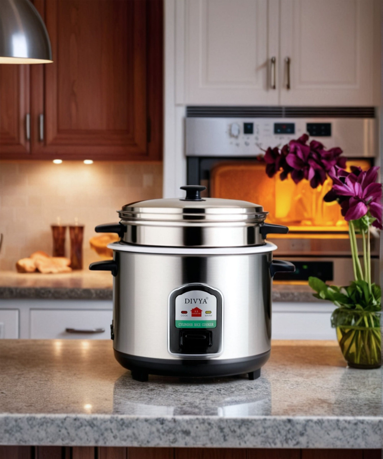 Image of DIVYA Stainless Steel 1.8 Litres Cylinder Electric Rice Cooker with Steaming Feature
