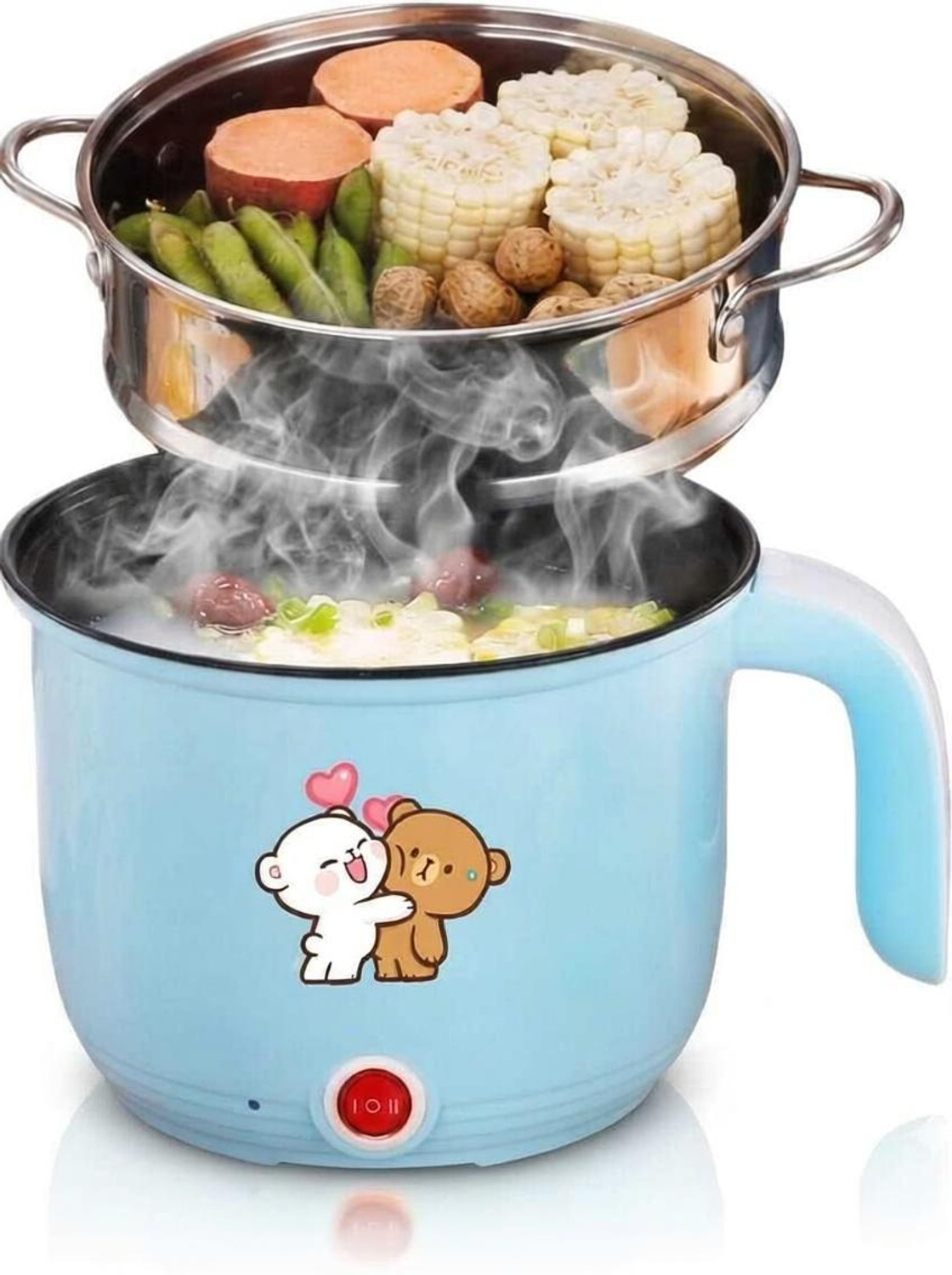Image of Radhe Tempered Glass Lid, Multicolor 3-In-1 500W Multi Electric Cooker Kettle 1.8 Travel Cooker, Rice Cooker, Food Steamer, Egg Cooker, Egg Boiler