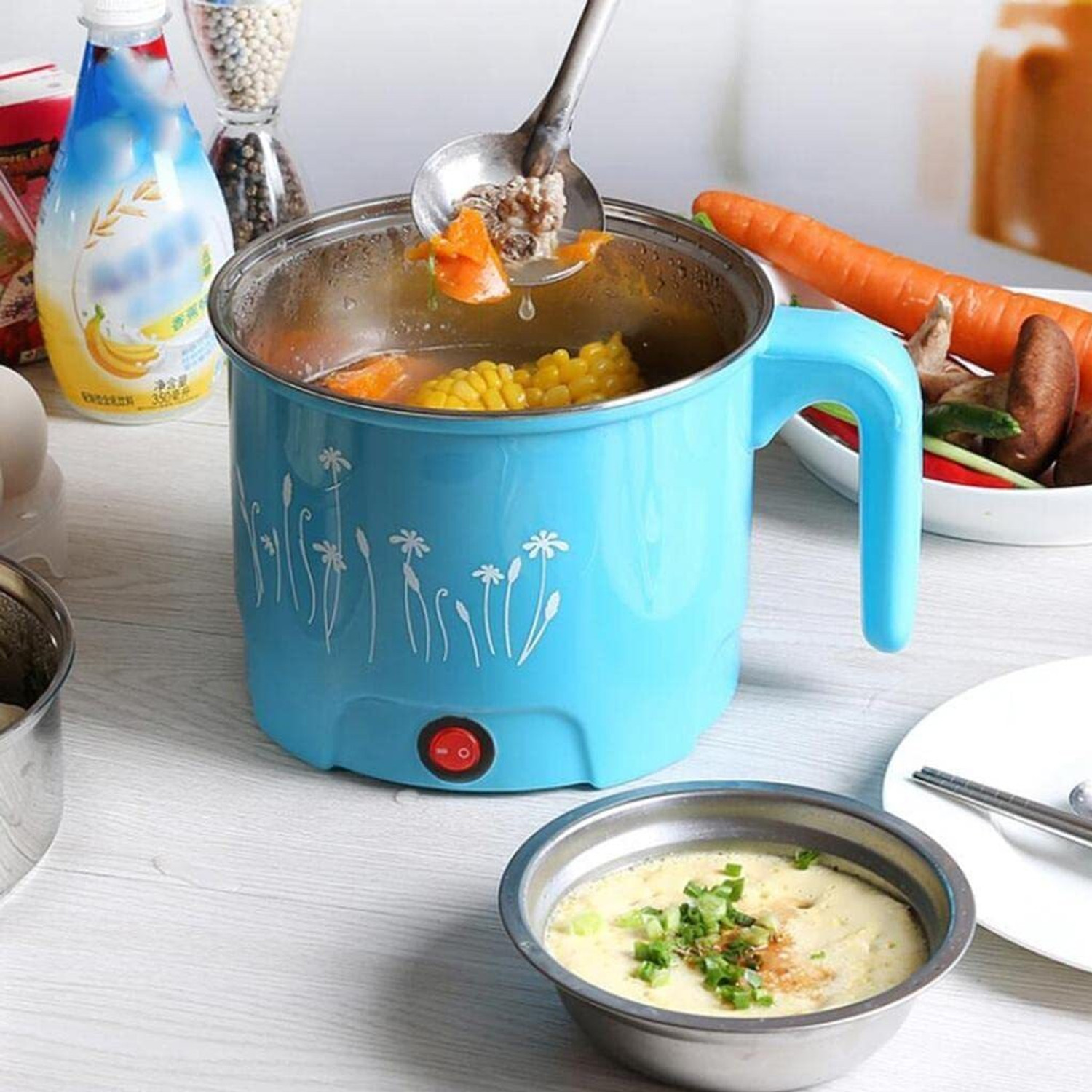 Image of d'yavolx Electric Multifunction Cooking Pot 1.5 Litre Multi-Purpose Cooker Rice Cooker, Food Steamer, Egg Roll Maker, Travel Cooker, Slow Cooker, Travel Cooker
