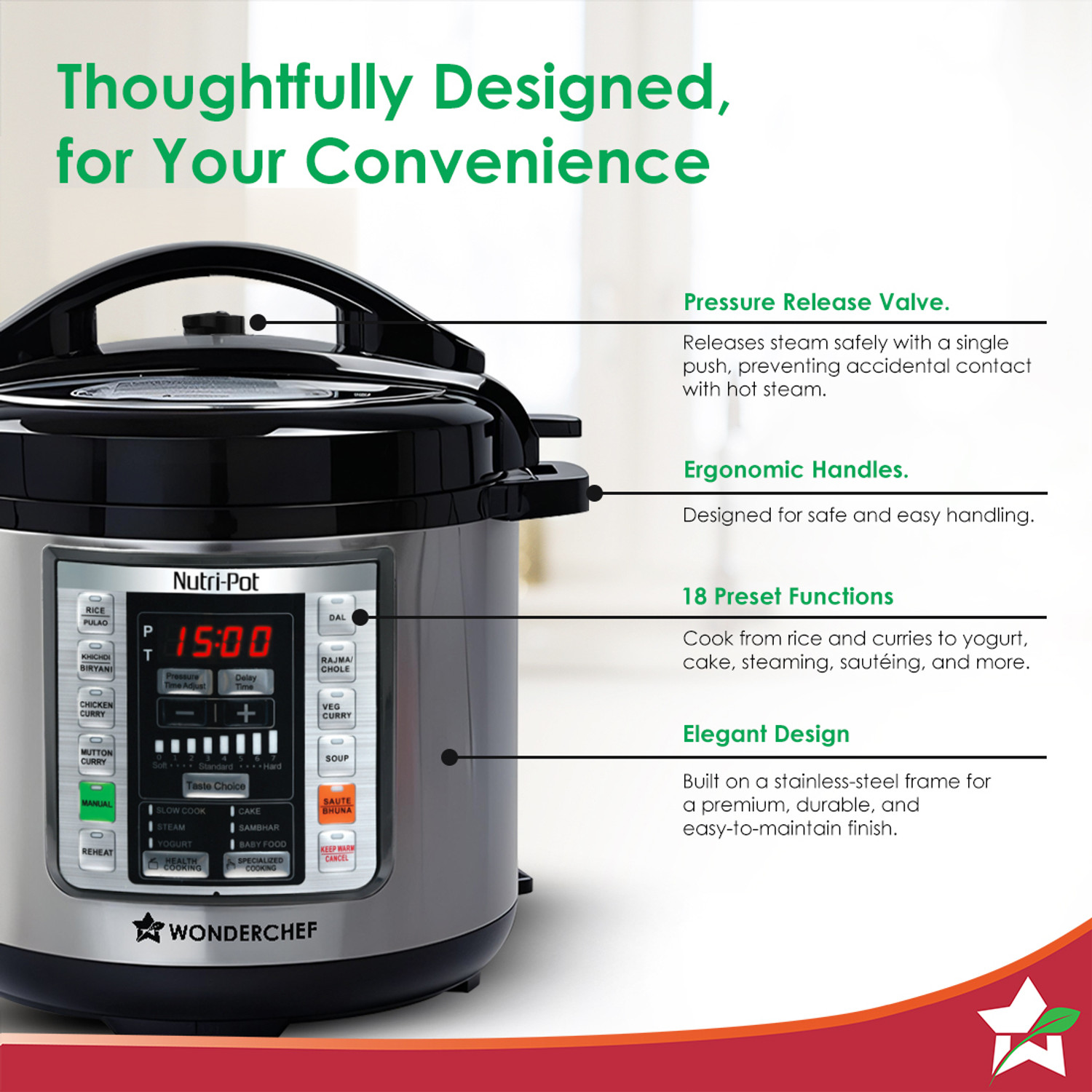 Image of WONDERCHEF Nutri-Pot Stainless Steel Inner Pot Electric Pressure Cooker