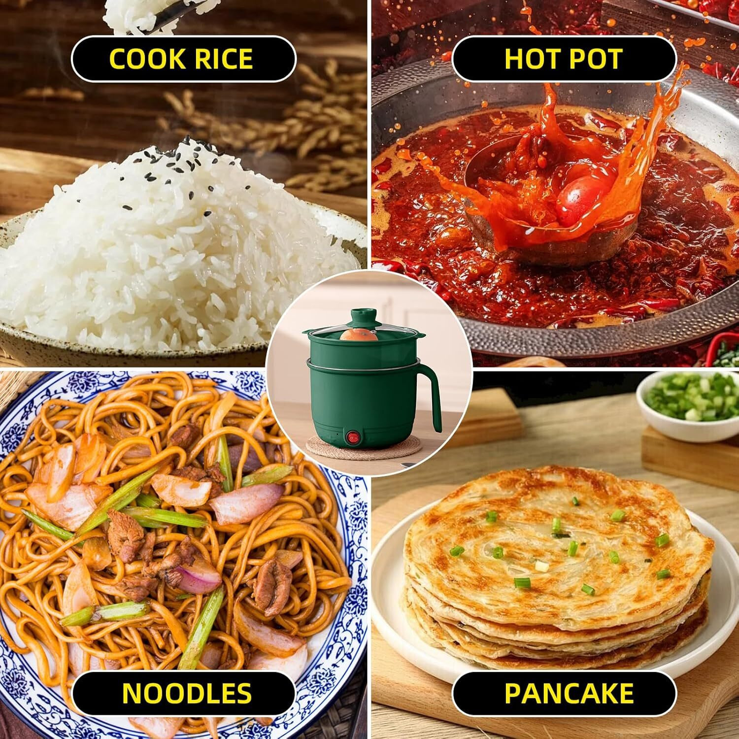 Image of DEALZONE Electric Cooking Pot & Steamer 1.5L Multi Cooker with Concealed Base Electric Pressure Cooker, Food Steamer, Rice Cooker, Travel Cooker