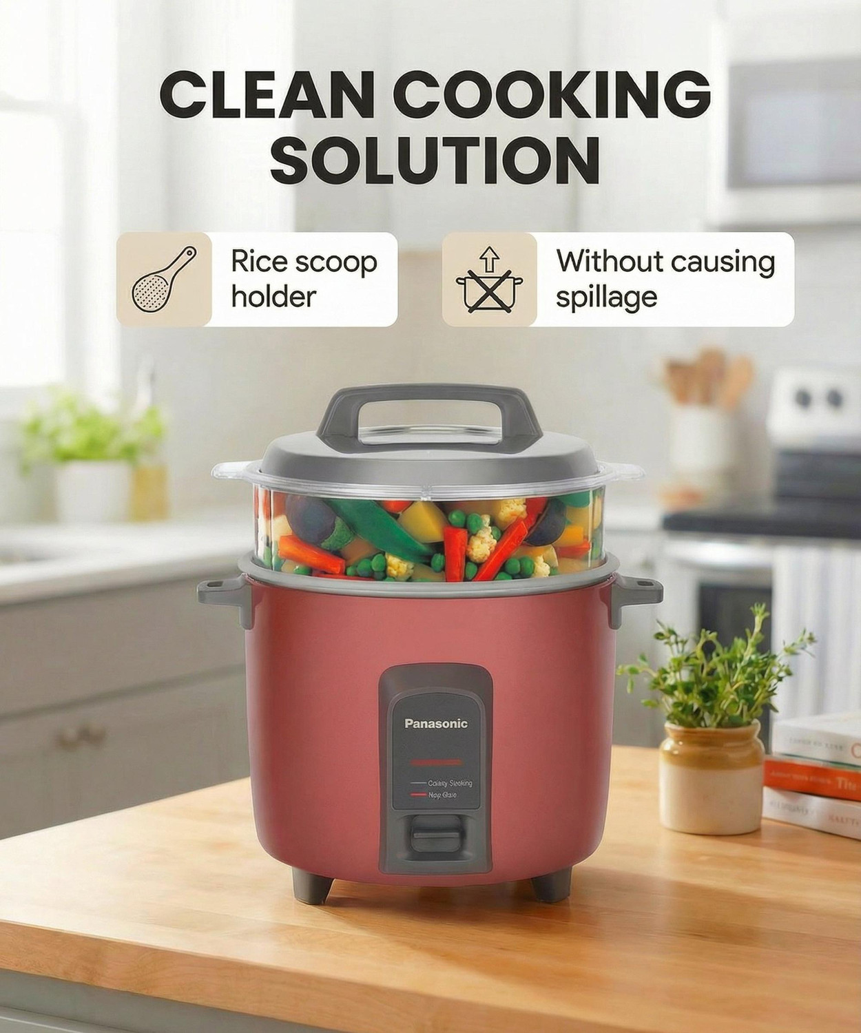 Image of Panasonic SR-Y18FHS(E) Electric Rice Cooker (1.8 L, Maroon) Cooks upto 1kg Rice Electric Rice Cooker
