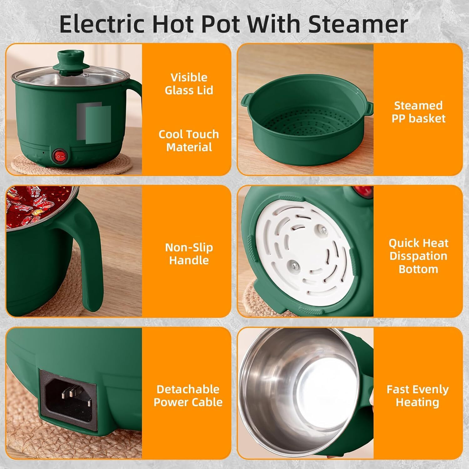 Image of DEALZONE Electric Cooking Pot & Steamer 1.5L Multi Cooker with Concealed Base Electric Pressure Cooker, Food Steamer, Rice Cooker, Travel Cooker