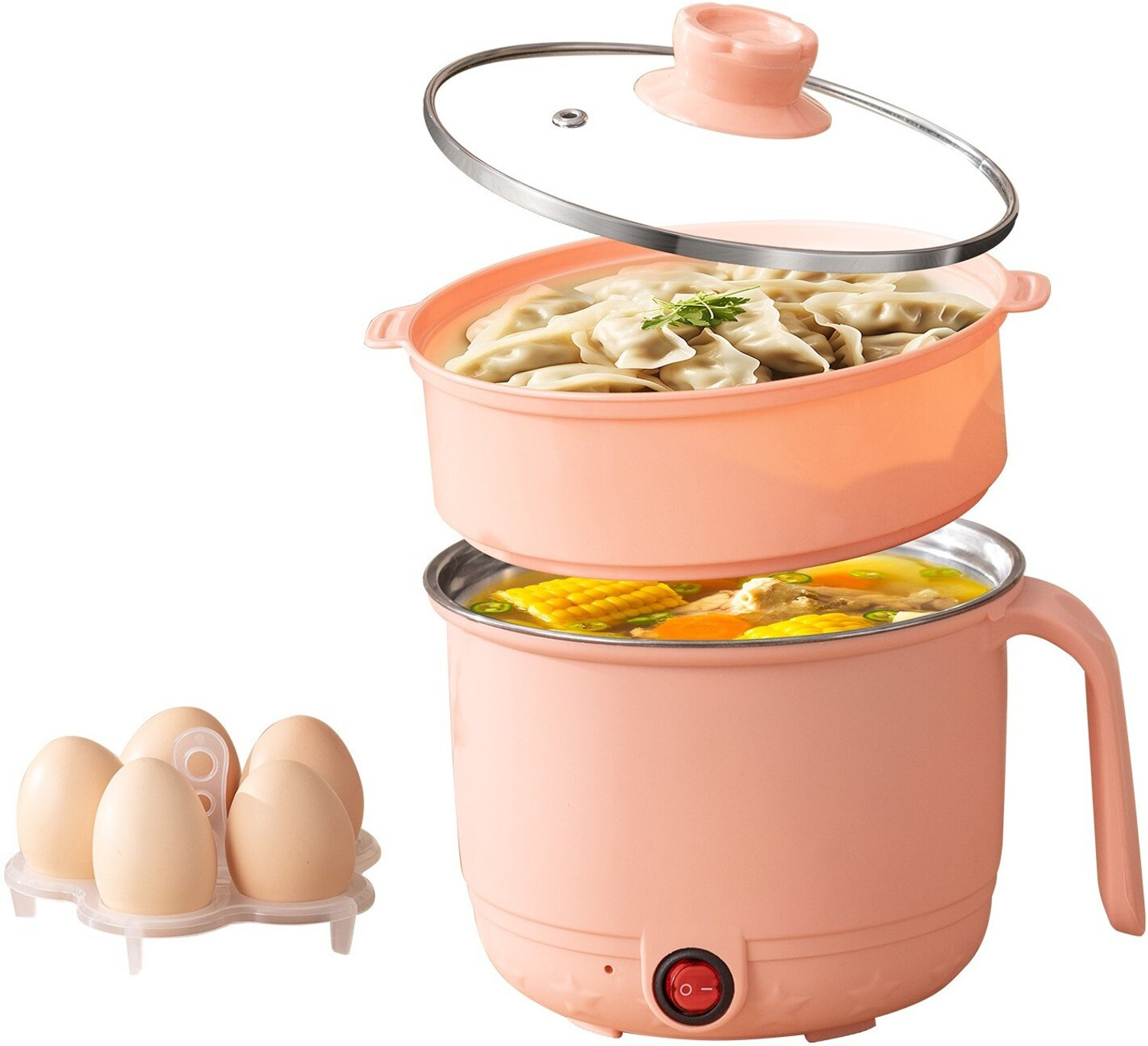Image of DEALZONE Electric Cooking Pot, Steamer with Egg try 1.5L Multi Cooker with Concealed Base Electric Pressure Cooker, Food Steamer, Rice Cooker, Travel Cooker, Egg Boiler