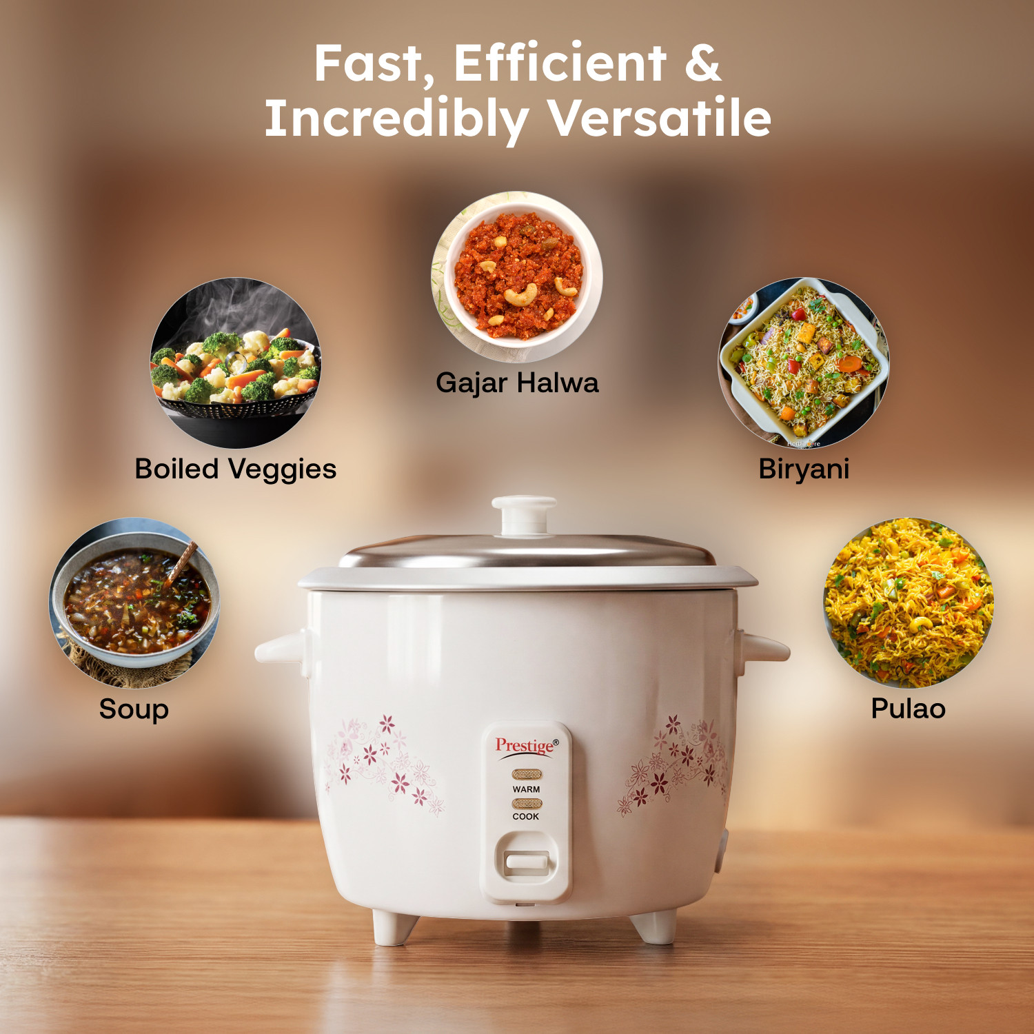 Image of Prestige Delight PRWO-1.5-2 Double Pot with Aluminium Cooking Pan-2 Electric Rice Cooker with Steaming Feature (1.5 L, White)
