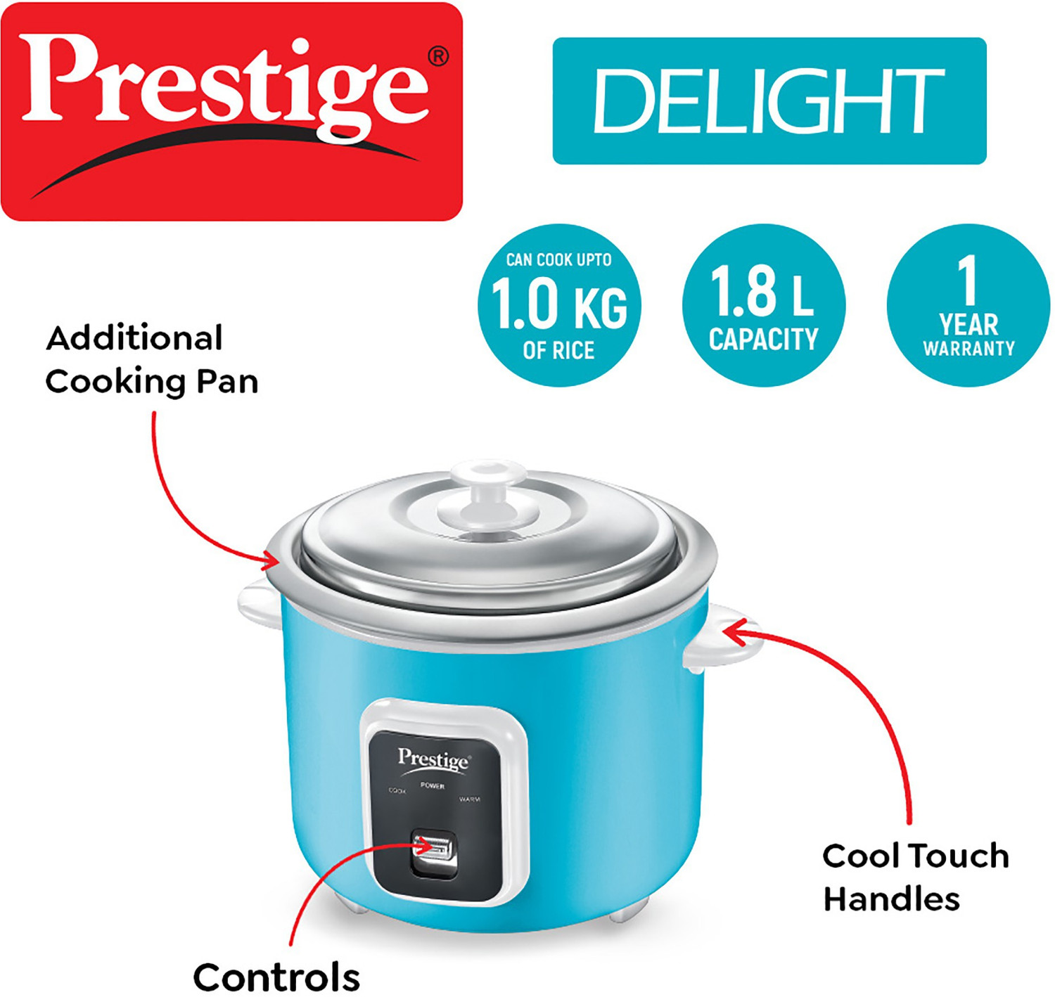 Image of Prestige Delight Smart 1.8-2 Electric Rice Cooker