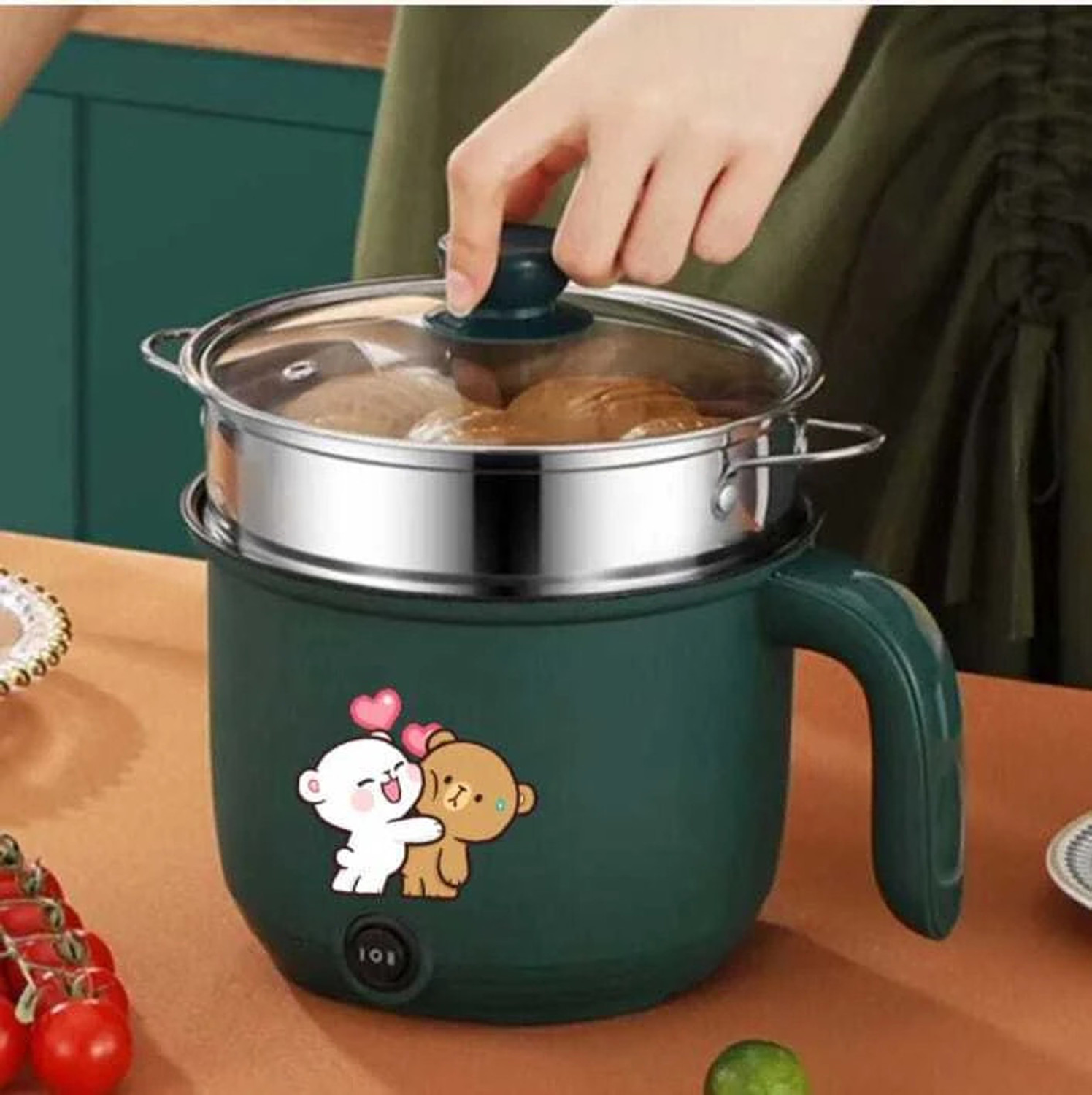 Image of CREATION BAZAAR Mini Multiifunction Non-Stick Cooker with Glass Lid Base Concealed Cooking Pot Rice Cooker, Travel Cooker, Egg Cooker, Egg Boiler, Food Steamer