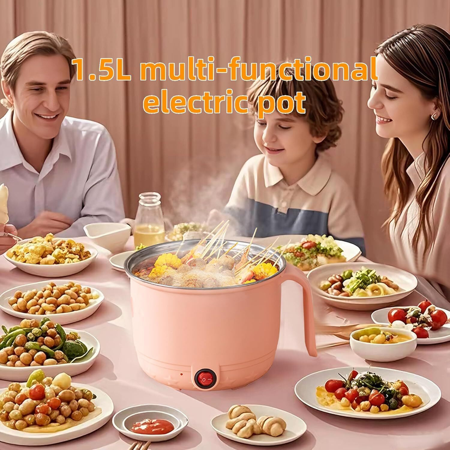 Image of Virexa Peach Multifunction Electric Cooker for Noodles, Soup & More! Electric Rice Cooker with Steaming Feature