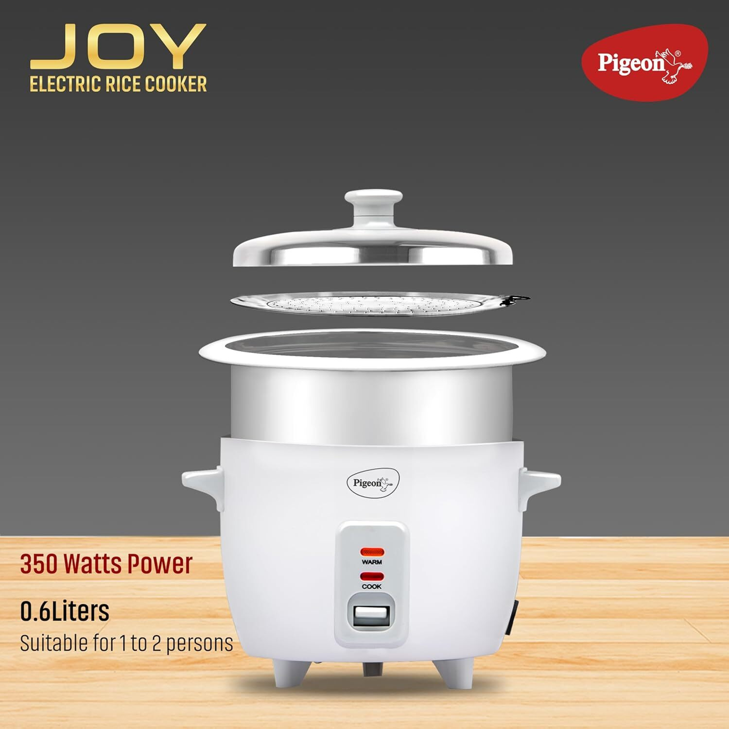 Image of Pigeon Joy Automatic Multi Cooker | Food Warmer | Small Aluminium Double Pan | Mini Electric Rice Cooker with Steaming Feature