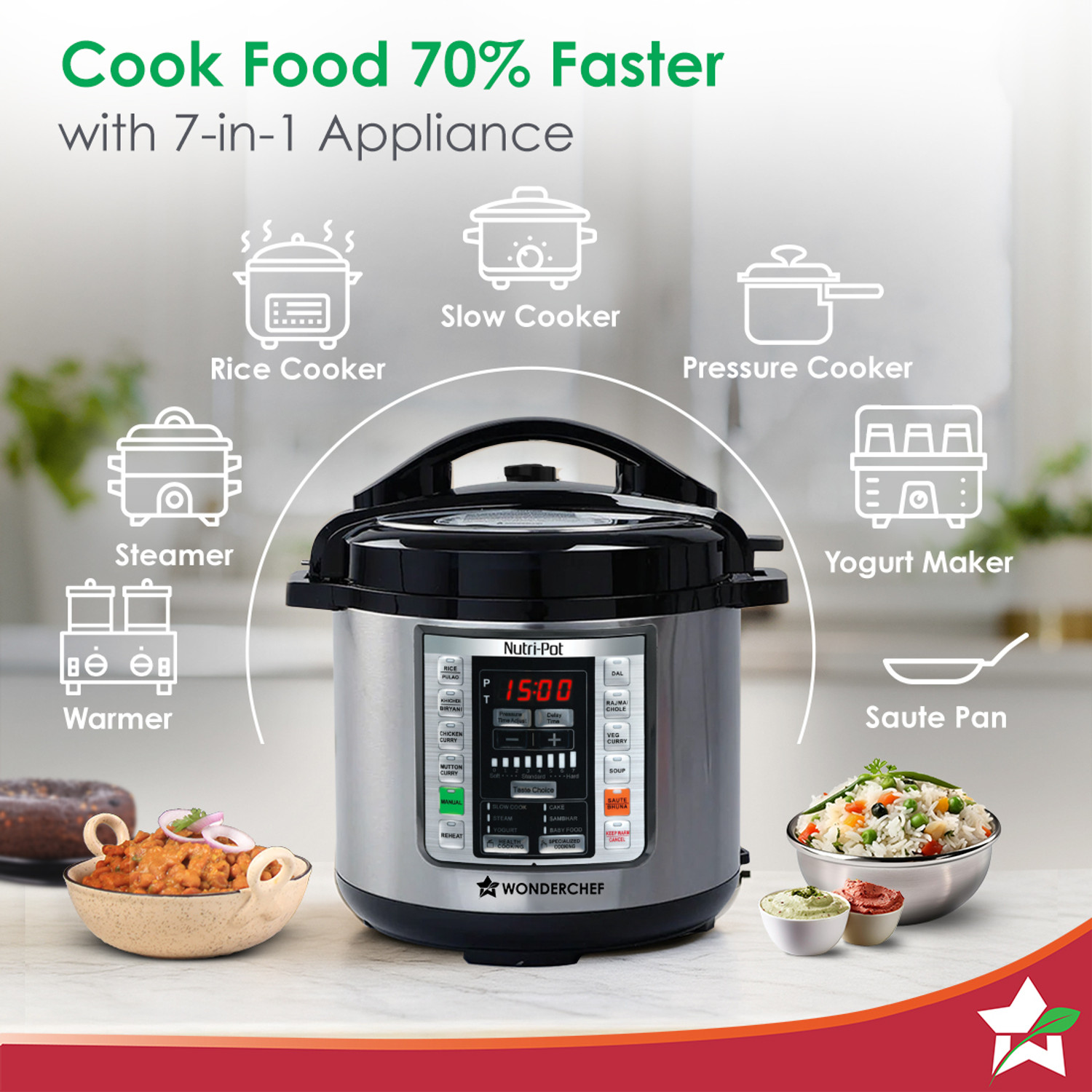 Image of WONDERCHEF Nutri-Pot Stainless Steel Inner Pot Electric Pressure Cooker