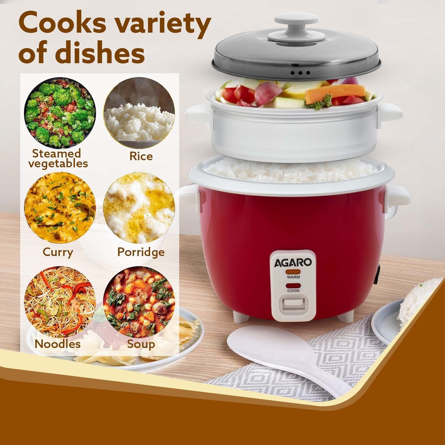 Image of AGARO Elegant Electric Rice Cooker, 1L, 400W, Automatic Boiler, Electric Rice Cooker
