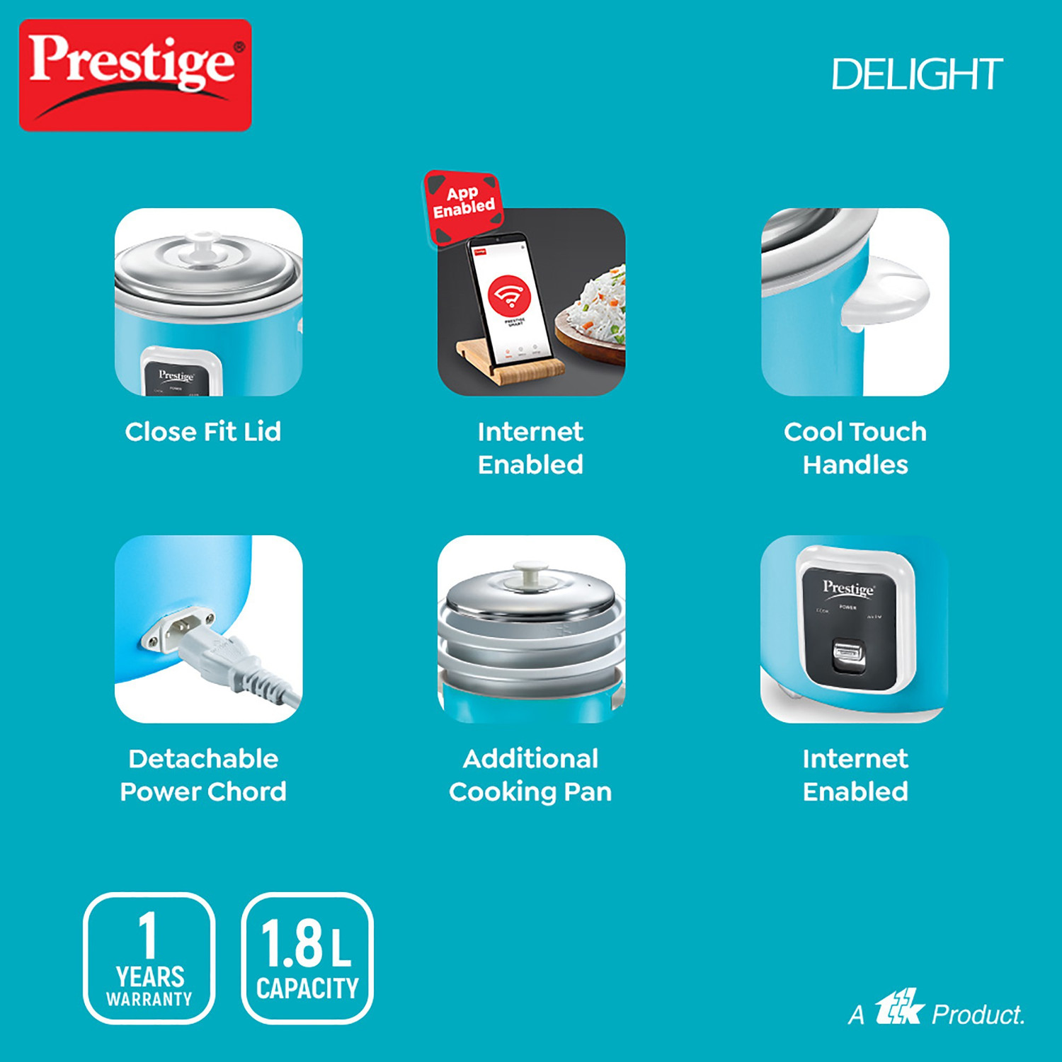 Image of Prestige Delight Smart 1.8-2 Electric Rice Cooker