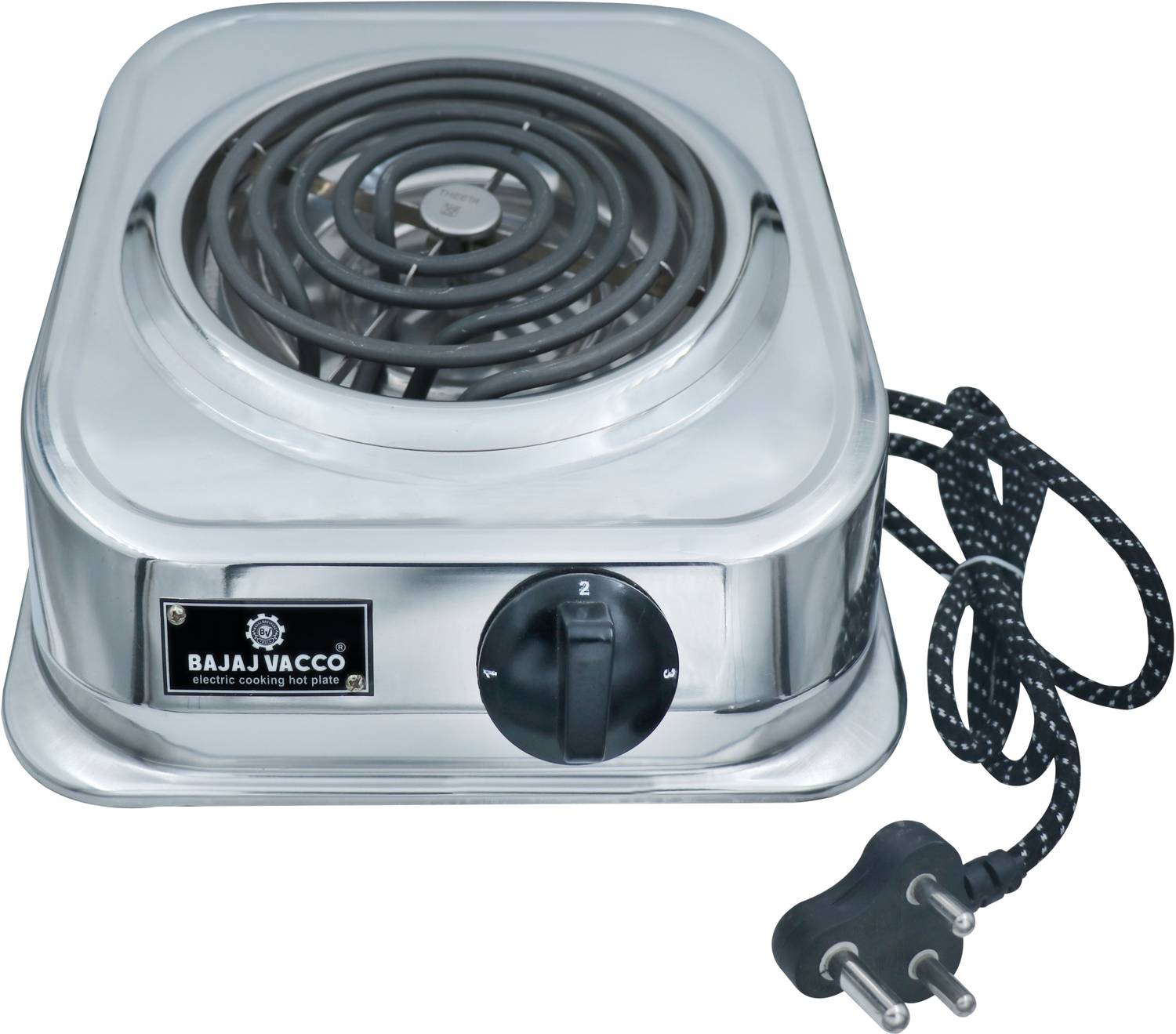 BAJAJ VACCO NEW Electric Coil HOT Plate 1250 WATT SS Body W/Reg E