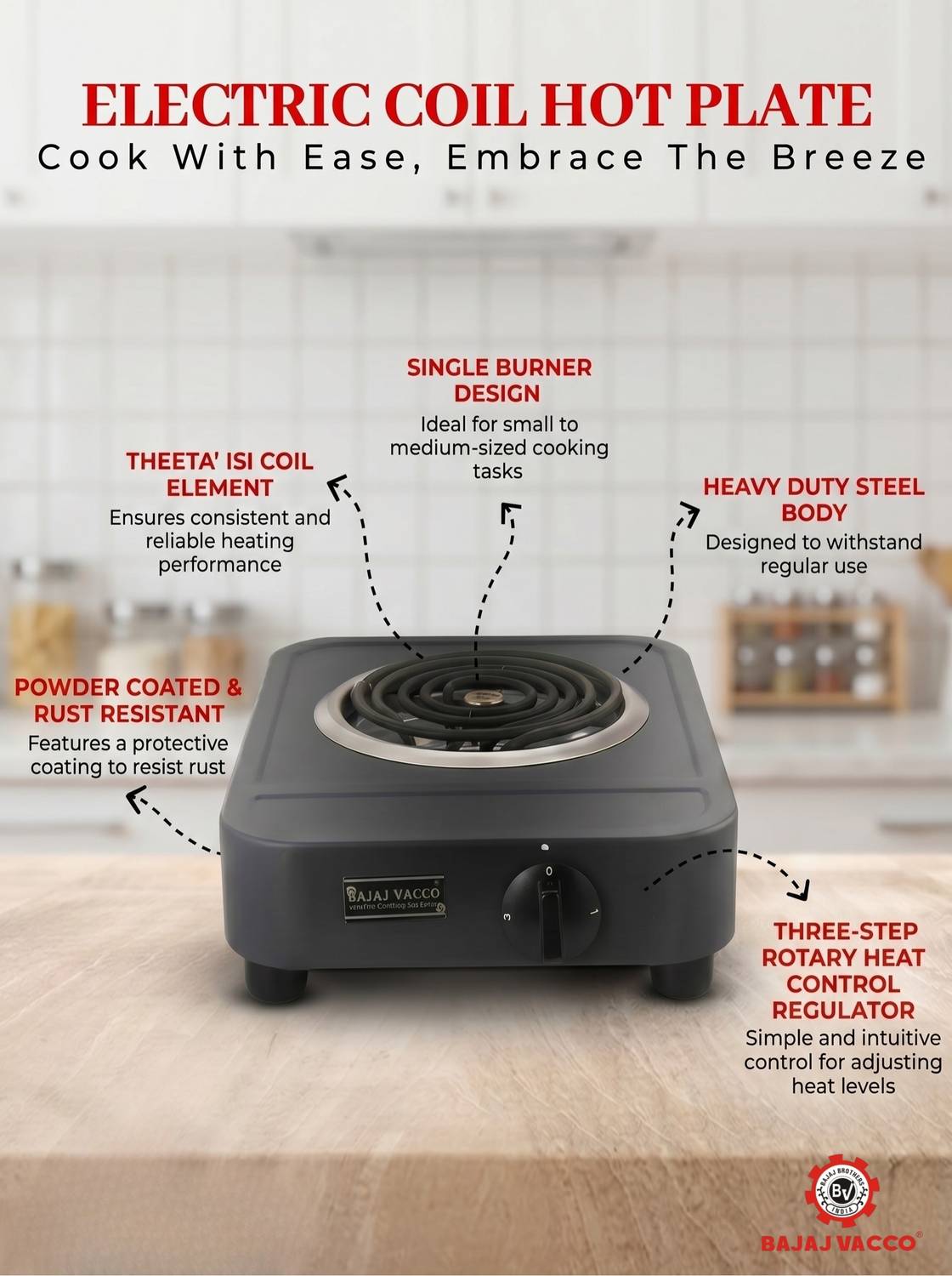 BAJAJ VACCO HOT PLATE 2000 WATT HPC-07 - Image 3