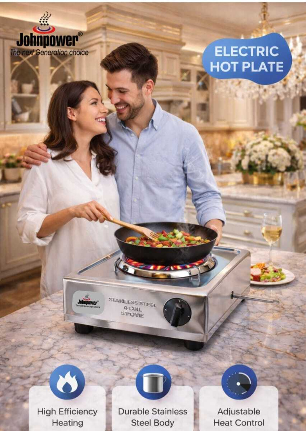 Image of johnpower 2000w Steel Hotplate-9 Electric Cooking Heater