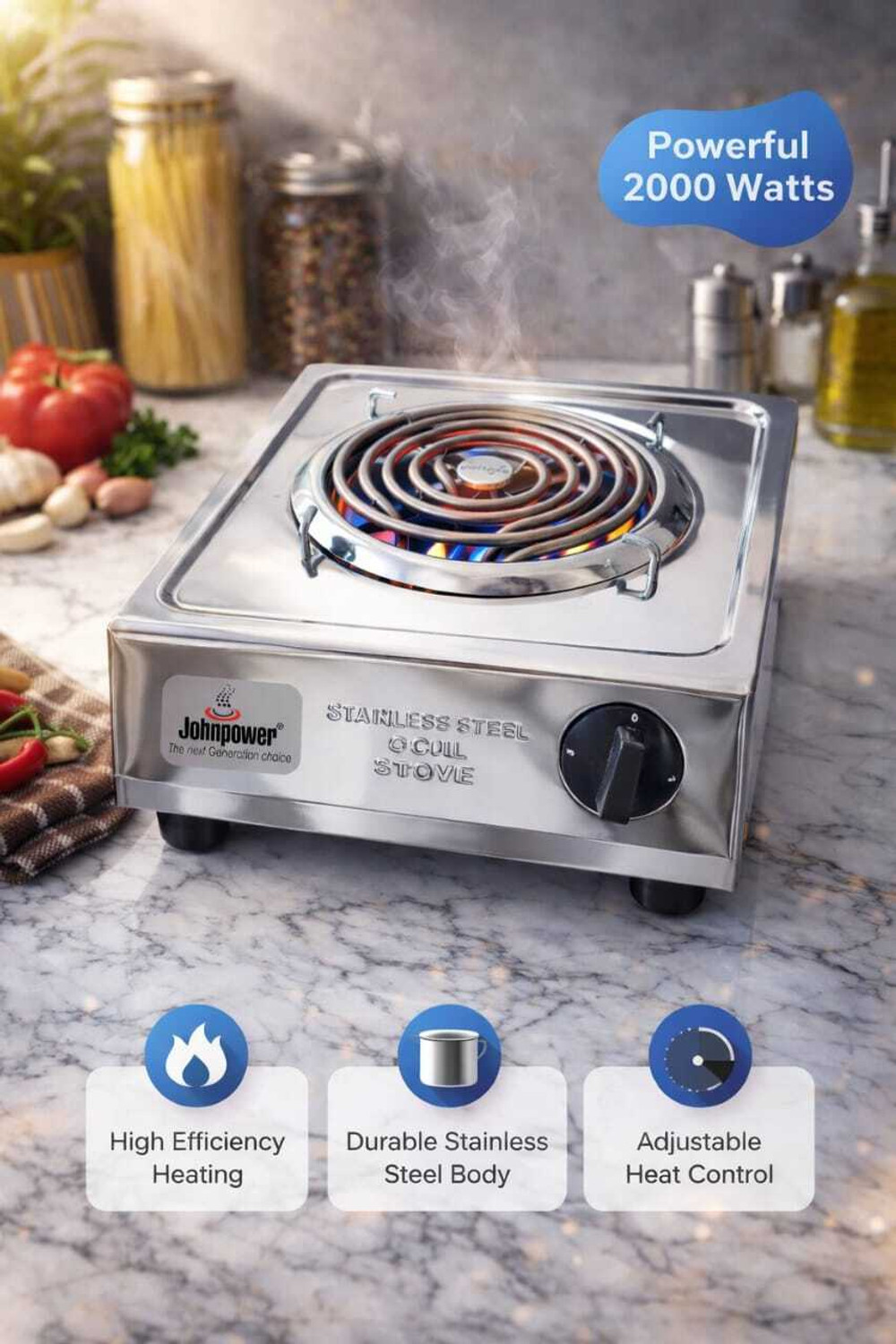 Image of johnpower 2000w Steel Hotplate-9 Electric Cooking Heater