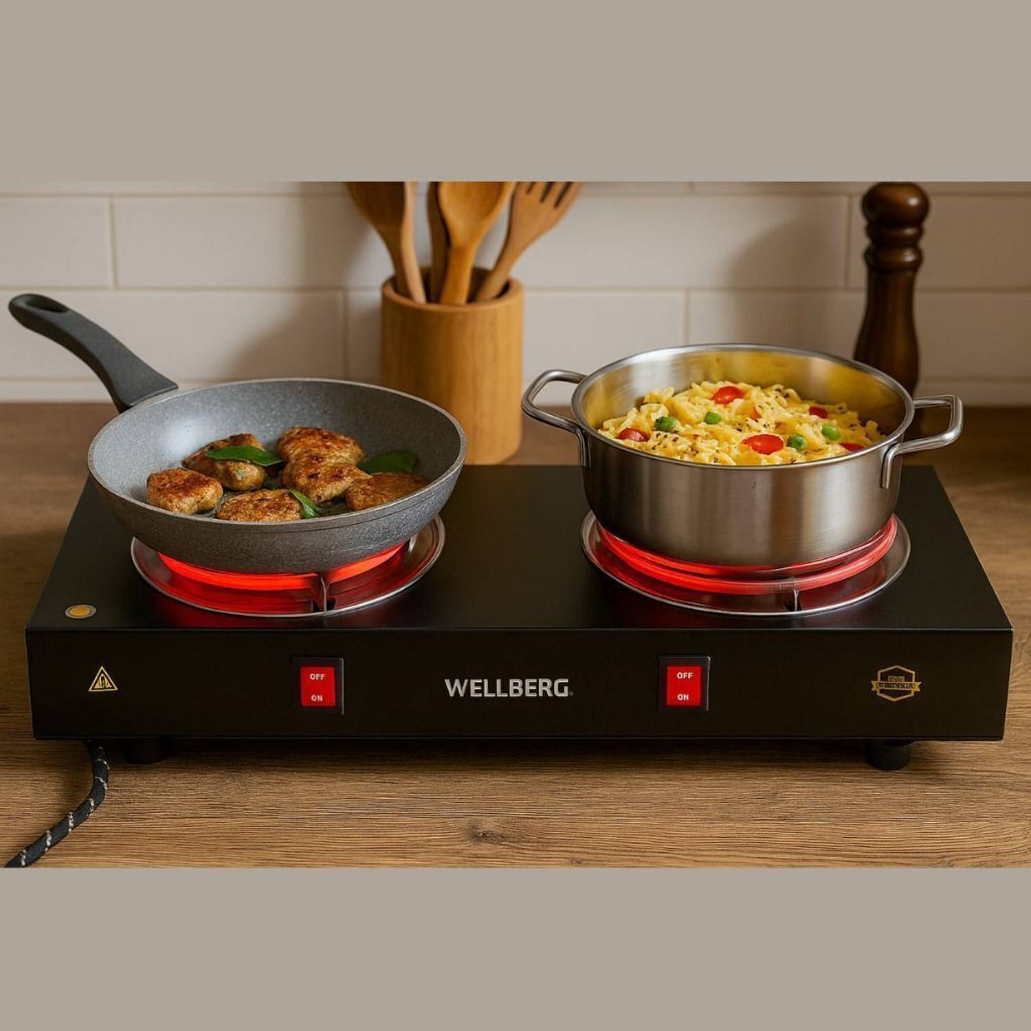 WELLBERG 2000 W Radiant Cooktop Push Button (Black, Dual Electric