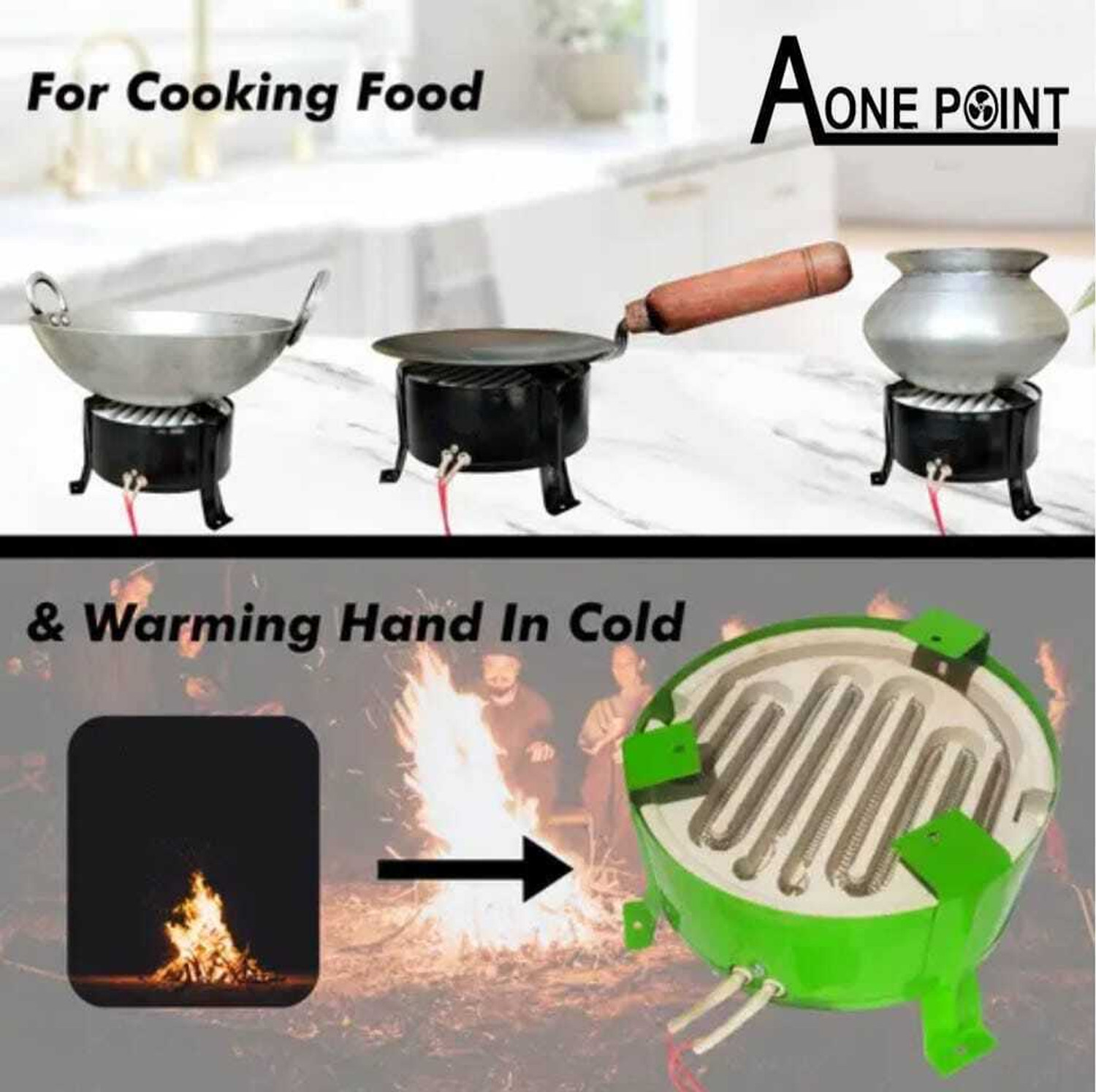 Image of AONE POINT Desi Heater-Green-1500W Electric Cooking Heater
