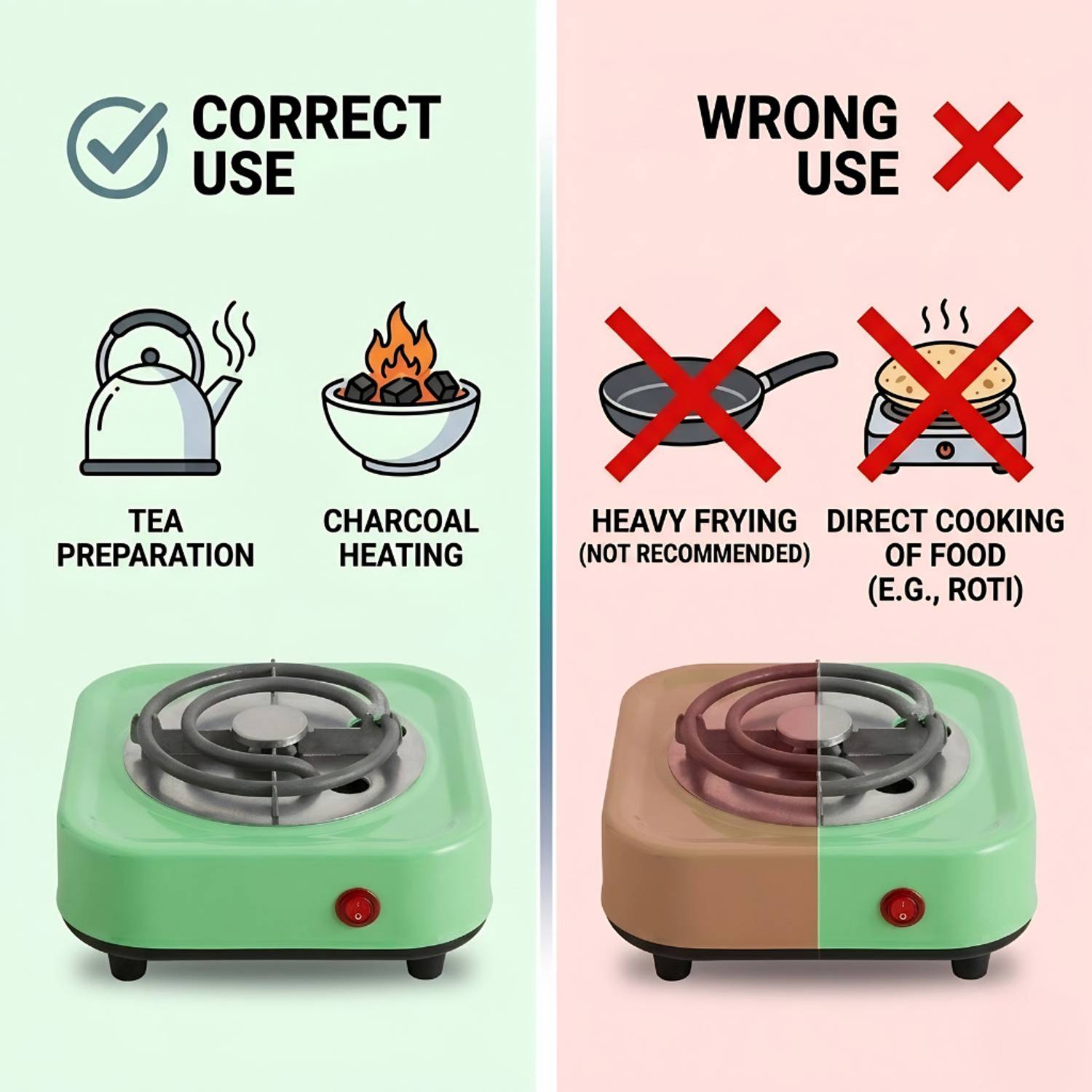 Hot Grill Mini Electric Hot Plate 500W Plug & Play Single Burner