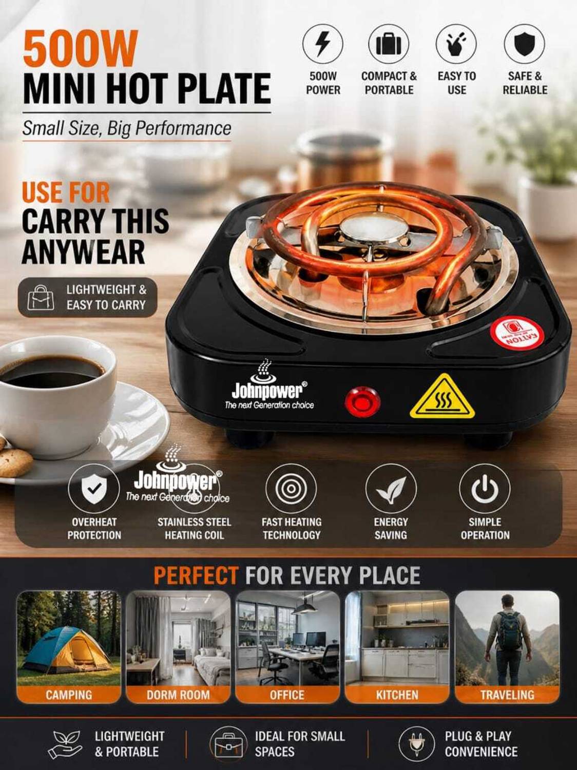 500W Mini Hotplate-34 Electric Cooking Heater - Image 3