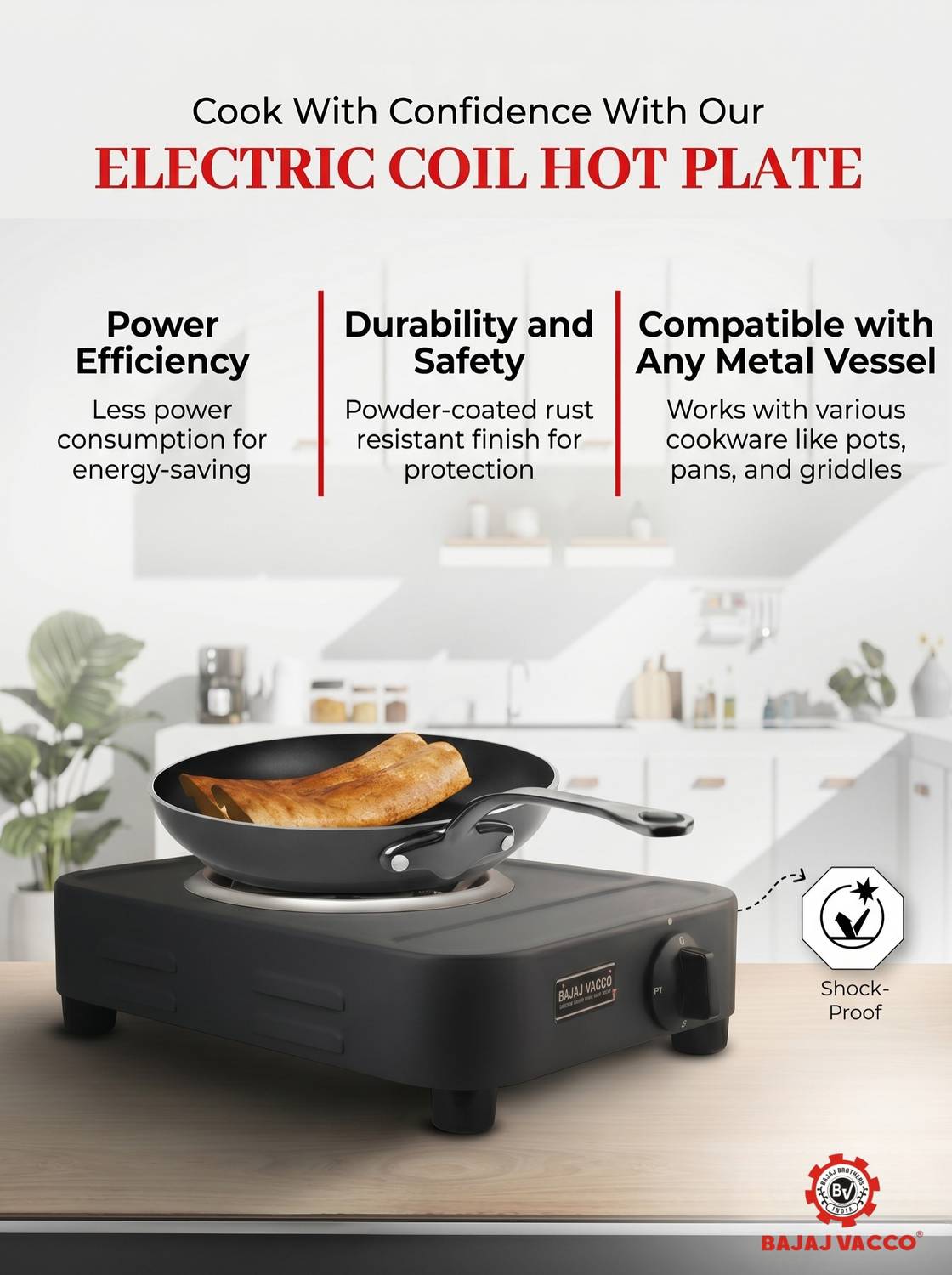BAJAJ VACCO HOT PLATE 2000 WATT HPC-07 - Image 4