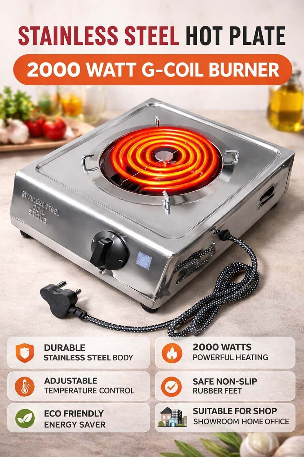 Image of Pundriksh 2000 Watts Round G-Coil Hot Plate cooking Stove /chulha Adjustable Push Button Electric Cooking Heater